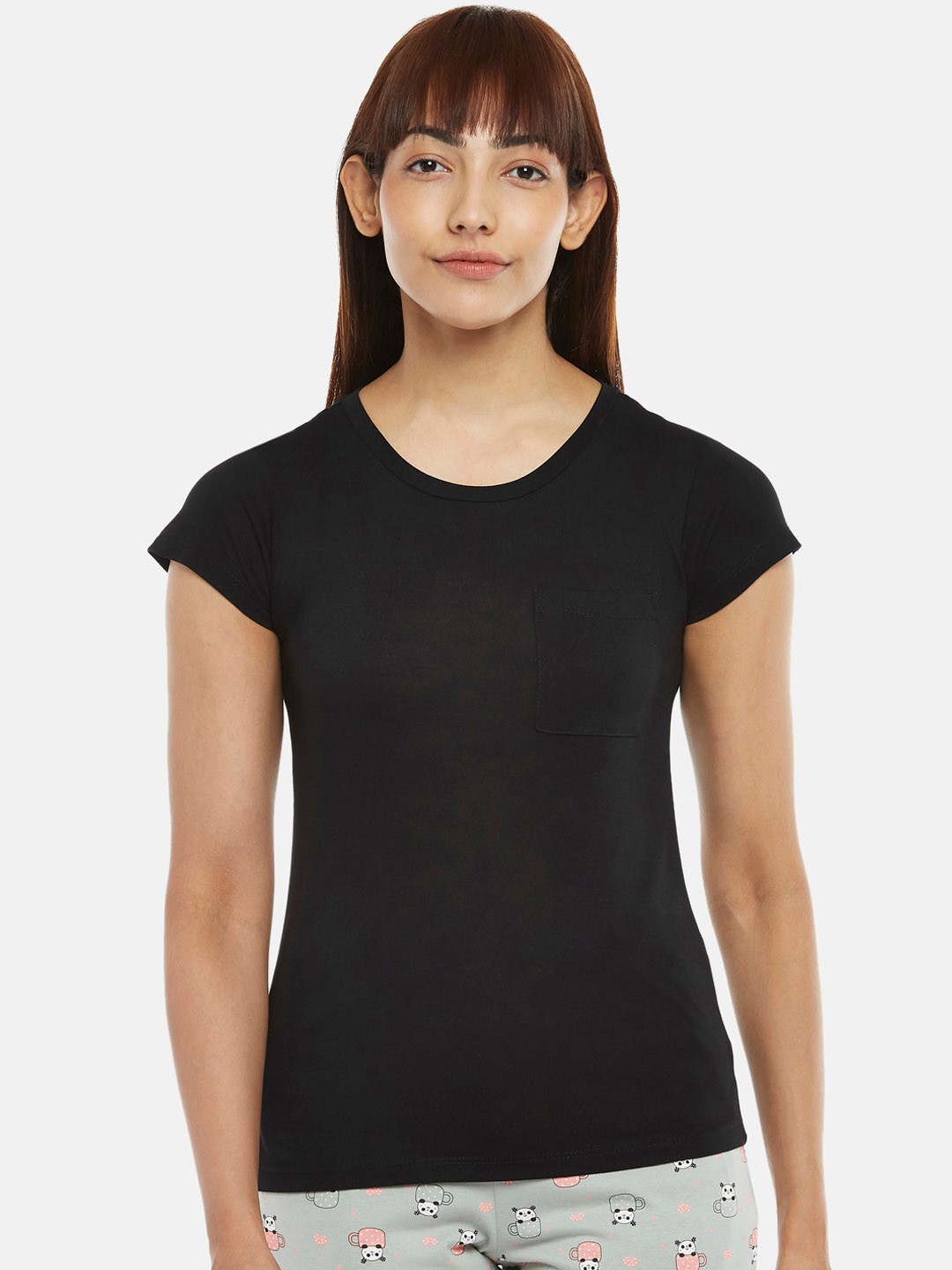 

Dreamz by Pantaloons Women Solid Lounge T-shirts, Black