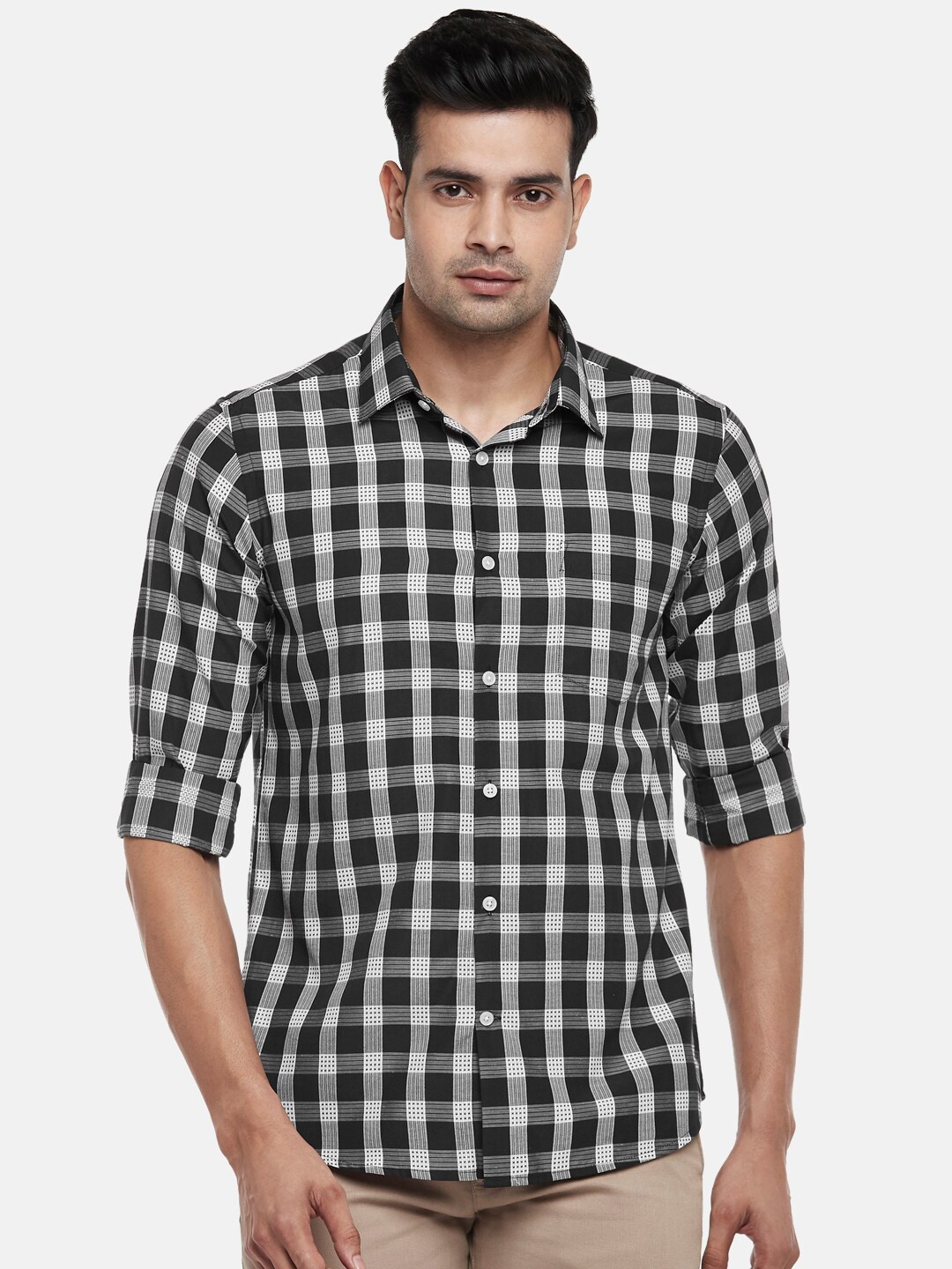 

BYFORD by Pantaloons Men Slim Fit Tartan Checks Checked Casual Shirt, Black