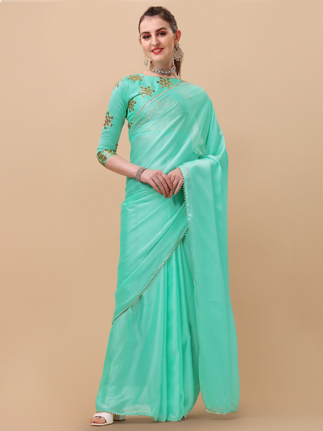

Sangria Women Sea Green Sarees