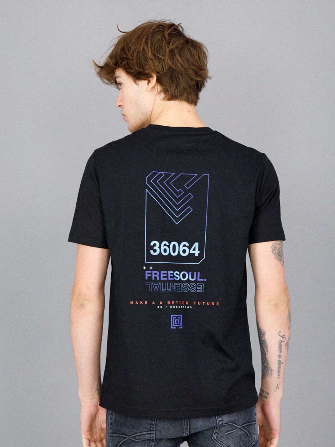 

FREESOUL Men Typography Printed Cotton T-shirt, Black