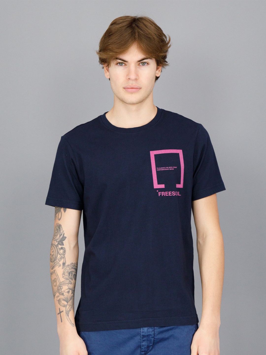 

FREESOUL Men Typography Printed T-shirt, Blue