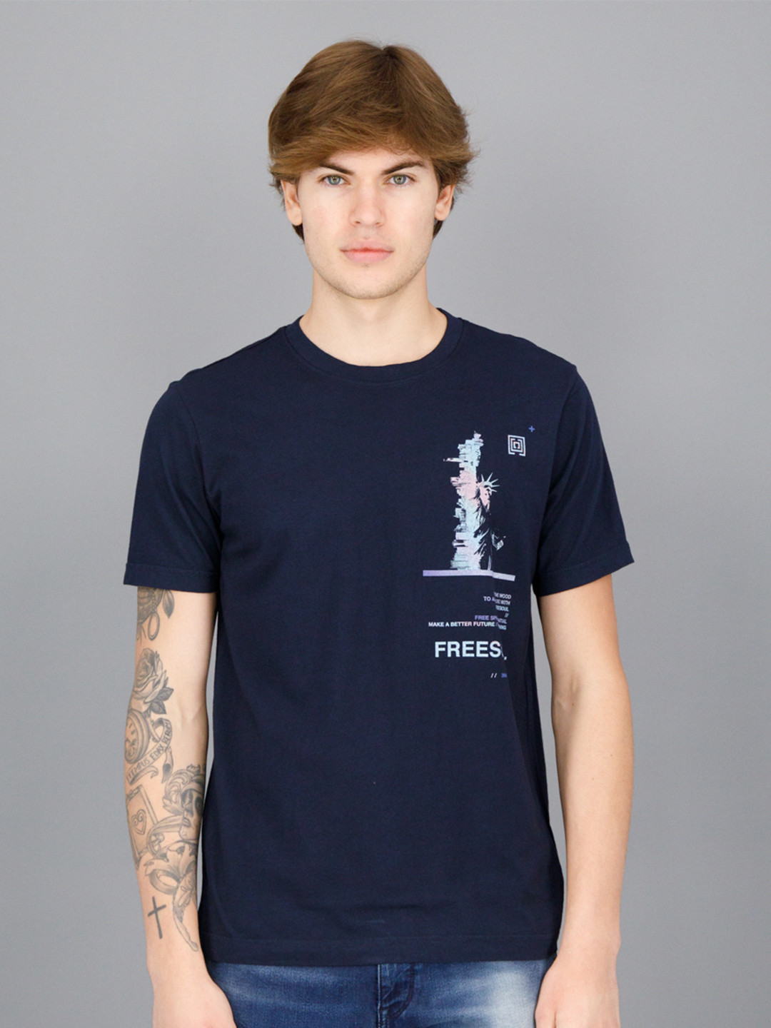 

FREESOUL Men Typography Printed T-shirt, Blue