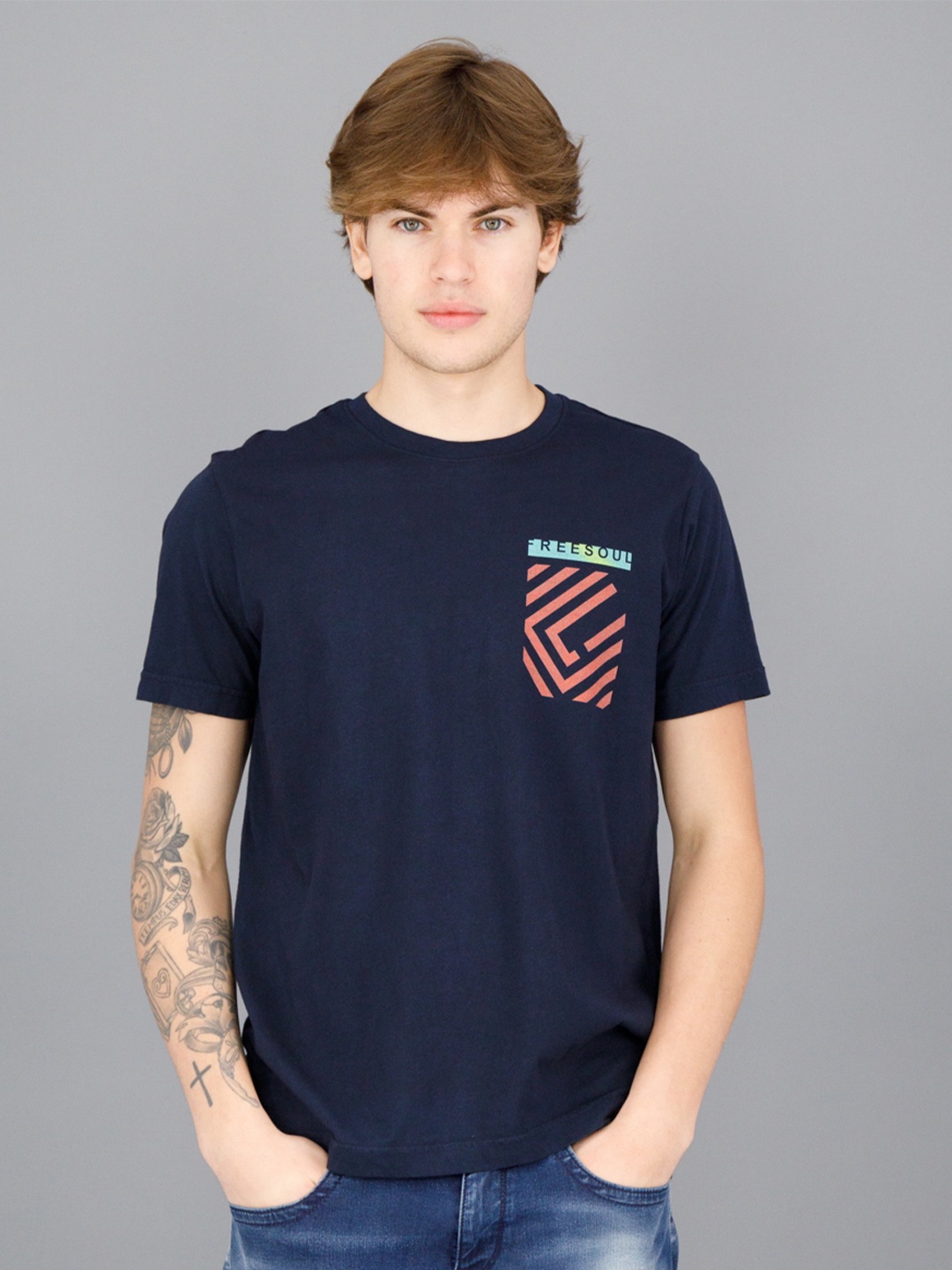 

FREESOUL Men Printed T-shirt, Blue