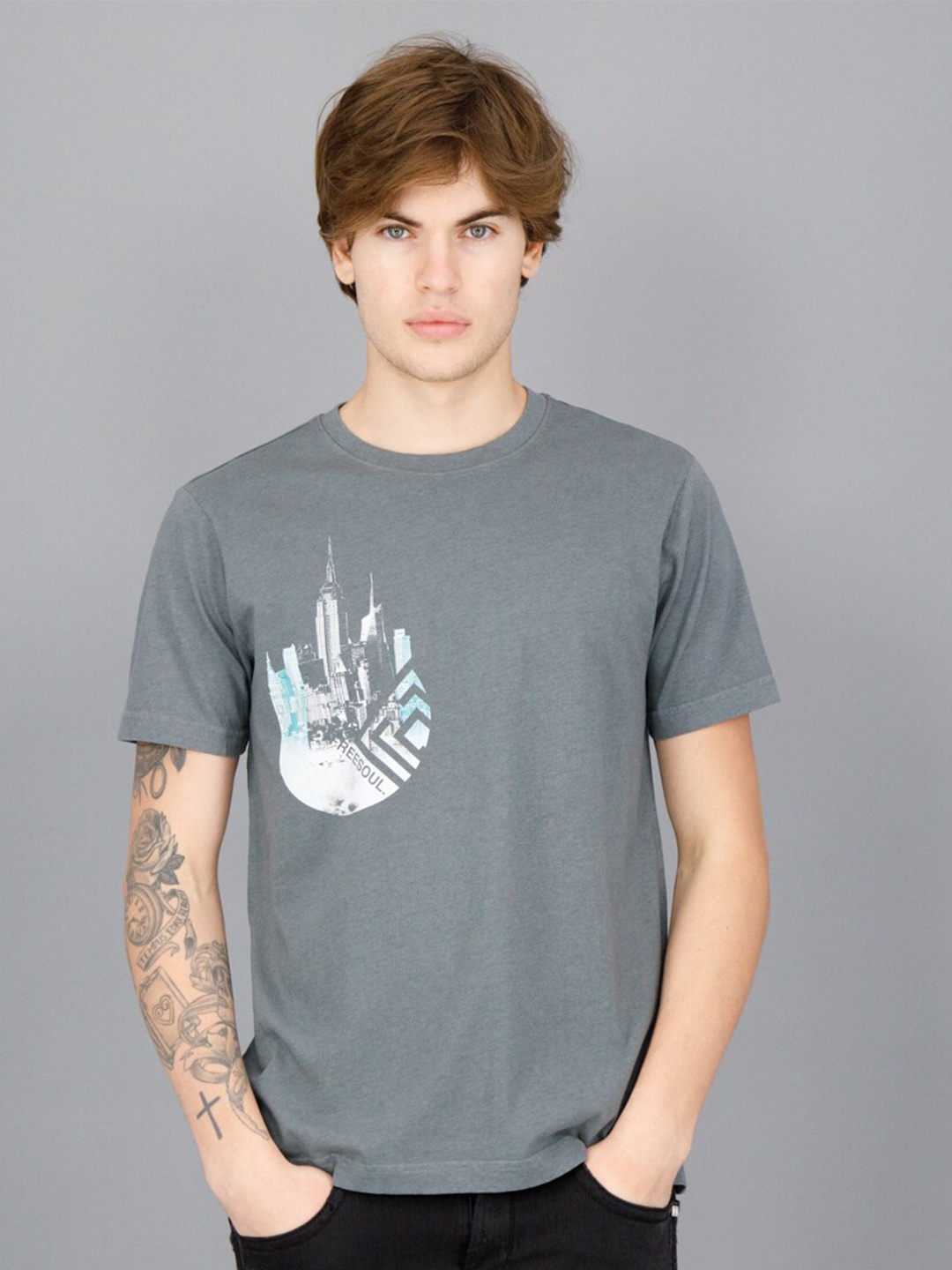 

FREESOUL Men Printed T-shirt, Grey