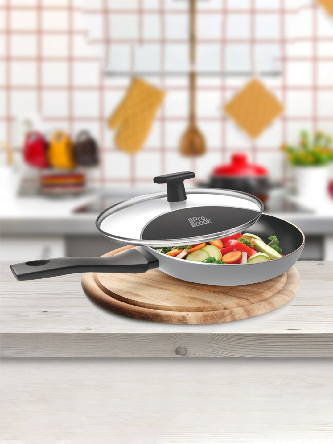 

Milton Black Pro Cook Induction Fry Pan with Glass Lid 28 cm 2.5 Litre, Grey