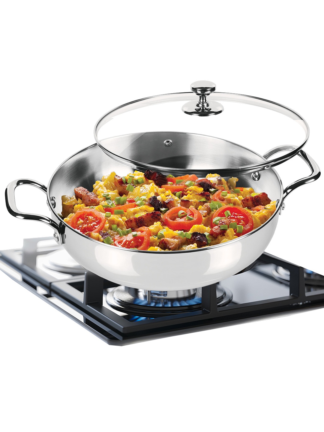 

Milton Pro Cook Stainless Steel Sandwich Bottom Kadhai With Glass Lid 22 cm 2 Litres, Silver