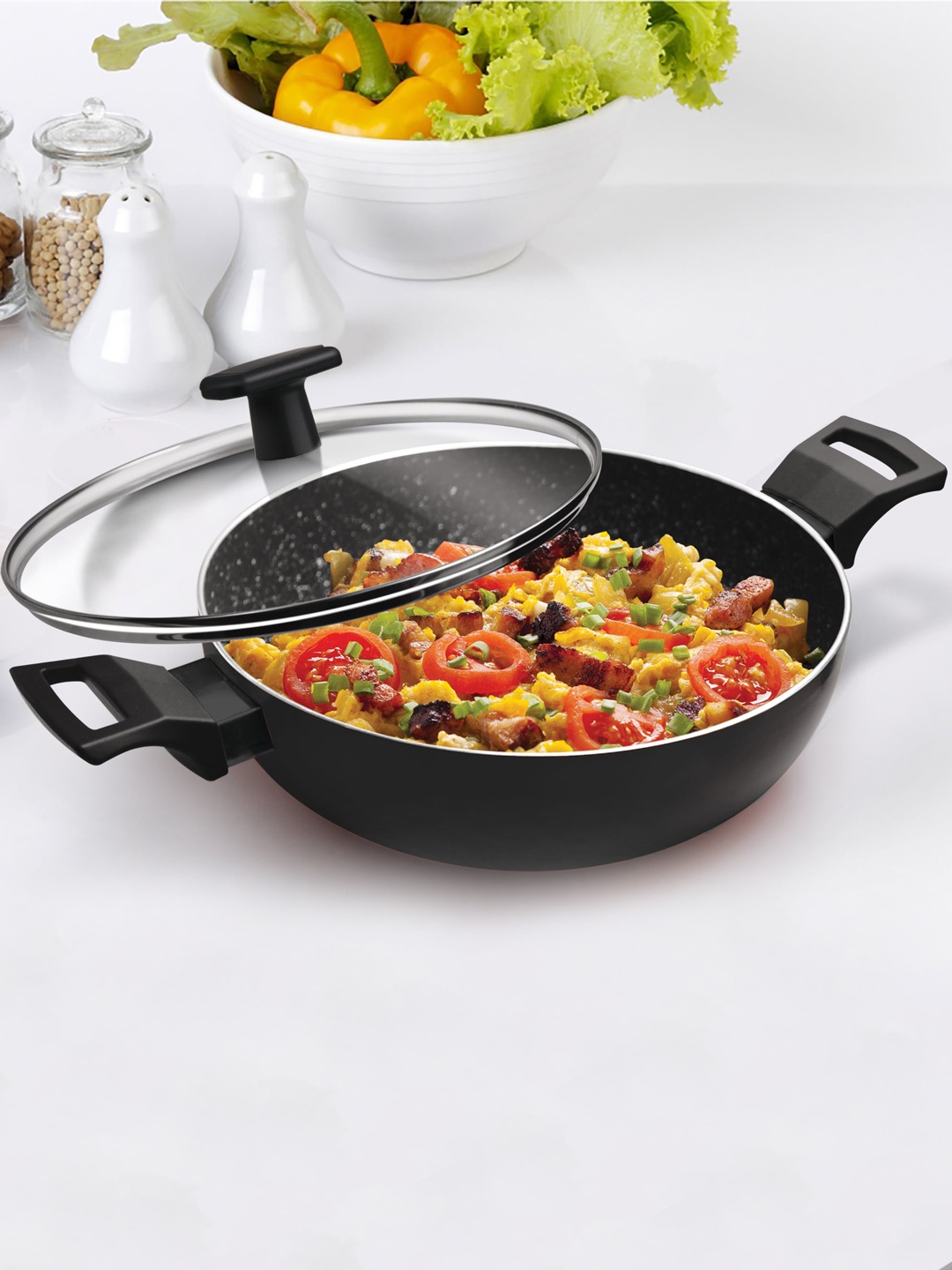 

Milton Pro Cook Granito Induction Kadhai With Glass Lid, Black