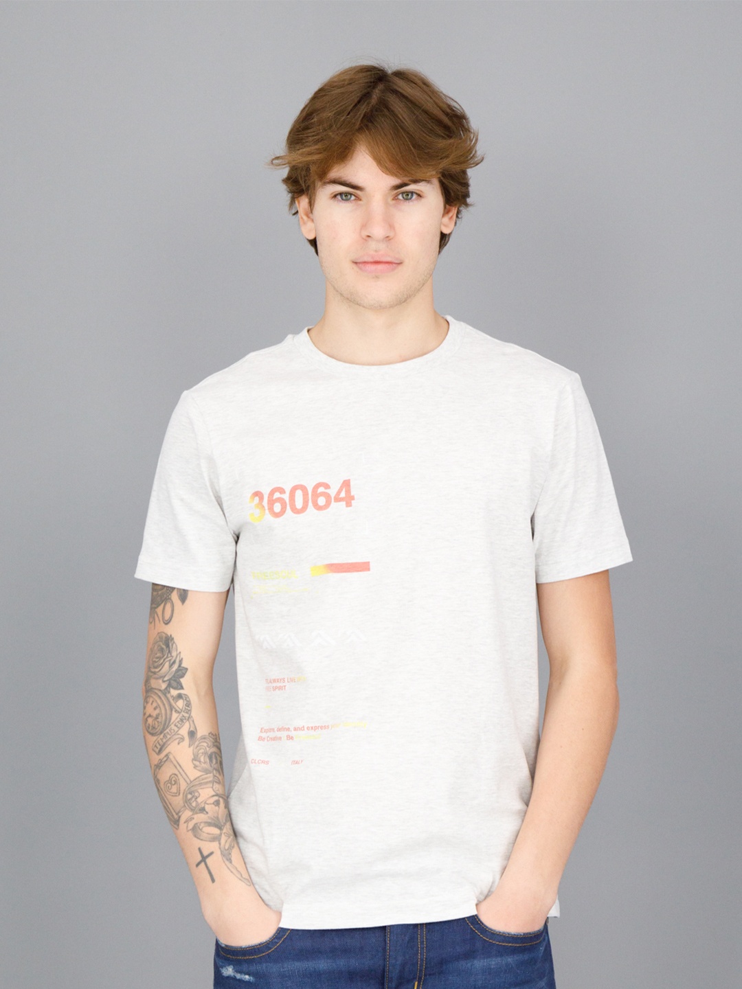 

FREESOUL Men Typography Printed Round Neck Cotton T-shirt, Off white