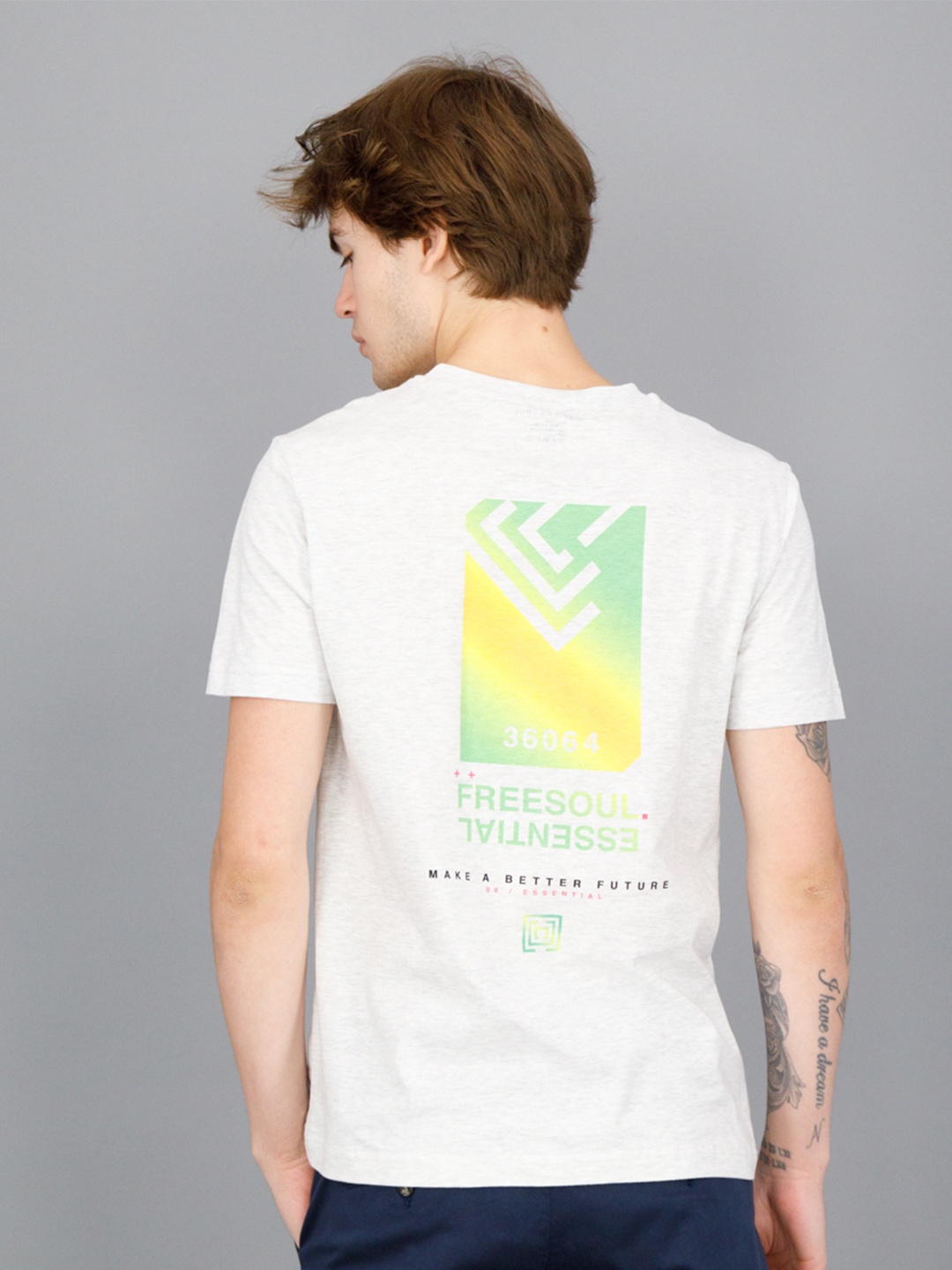 

FREESOUL Men Printed Round Neck Cotton T-shirt, Off white