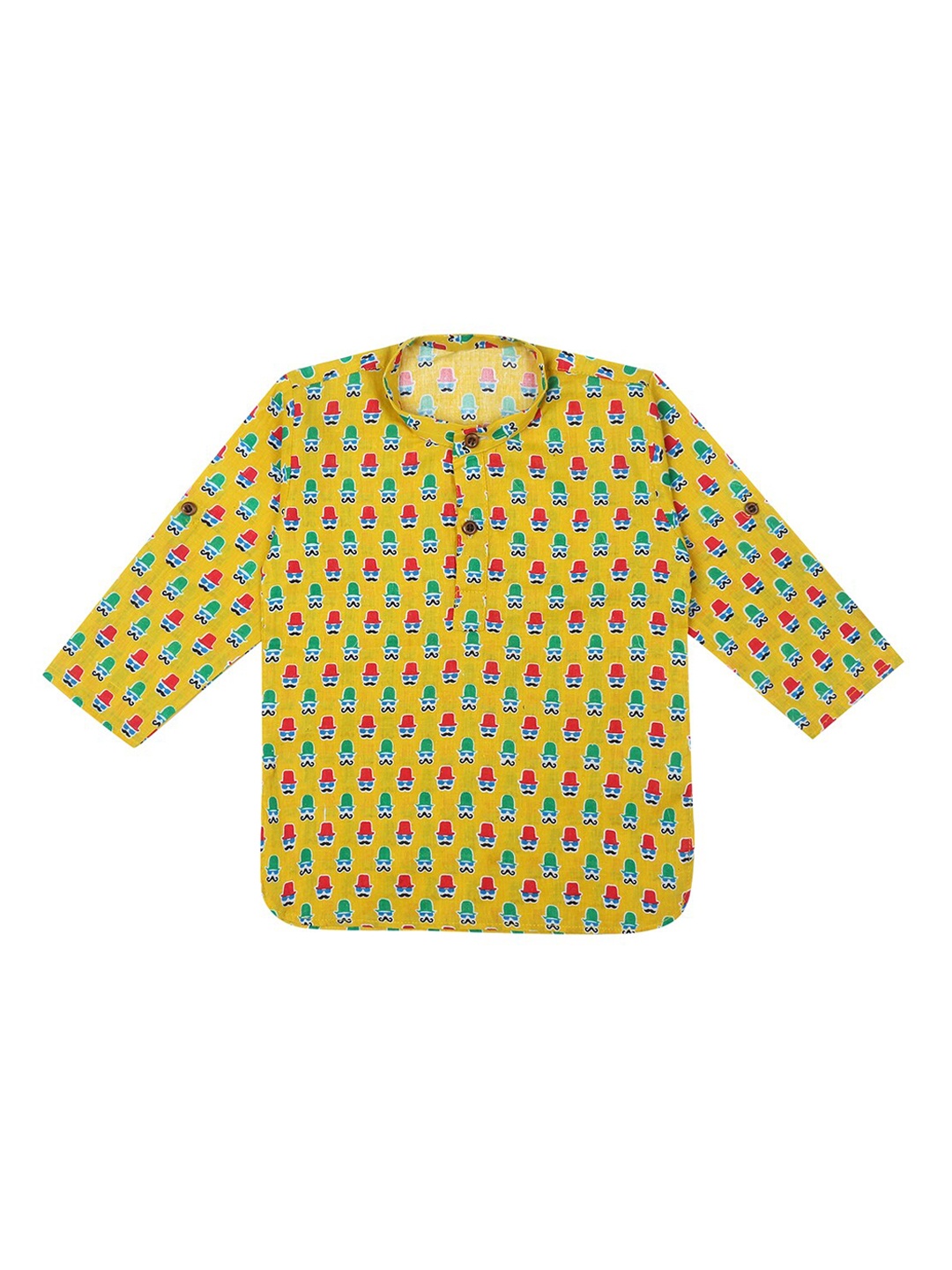 

Superminis Boys Yellow & Green Conversational Printed Pure Cotton Kurta