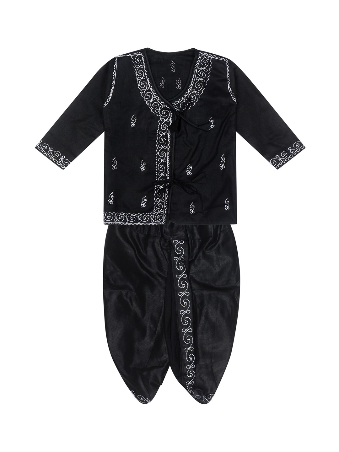 

Superminis Boys Black Ethnic Motifs Angrakha Pure Cotton Kurta with Dhoti Pant