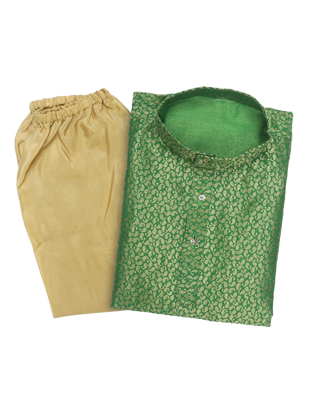 

Superminis Boys Green & Beige Zari Work Pure Cotton Kurta with Pyjamas