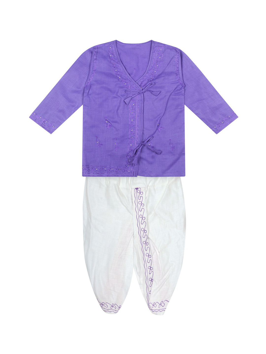

Superminis Boys Purple Embroidered Angrakha Pure Cotton Kurta with Dhoti Pant