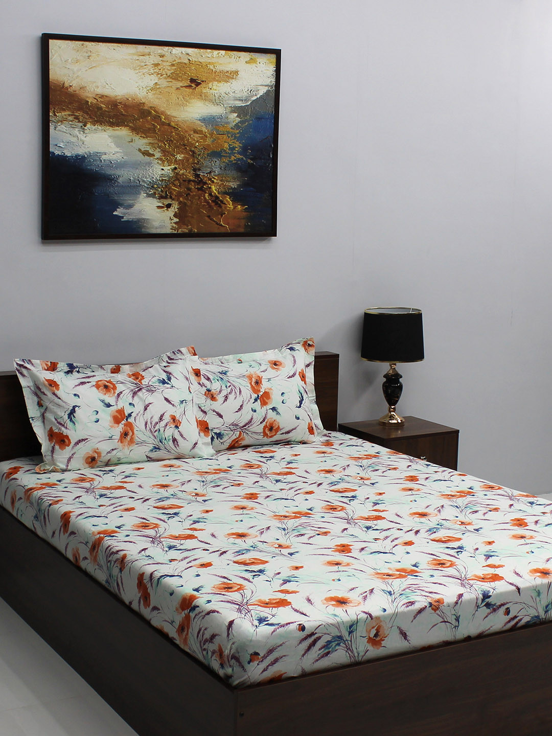 

BOMBAY DYEING Floral Printed 144 TC Cotton King Bedsheet with 2 Pillow Covers, Purple
