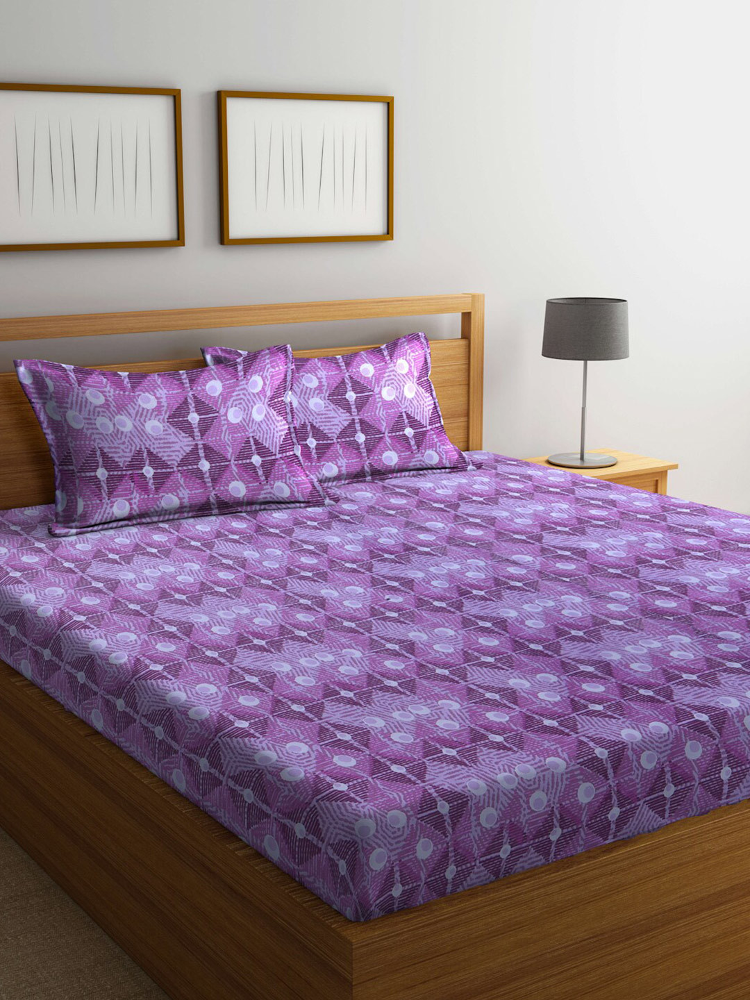 

BOMBAY DYEING Floral 100 TC Cotton Queen Bedsheet with 2 Pillow Covers, Purple