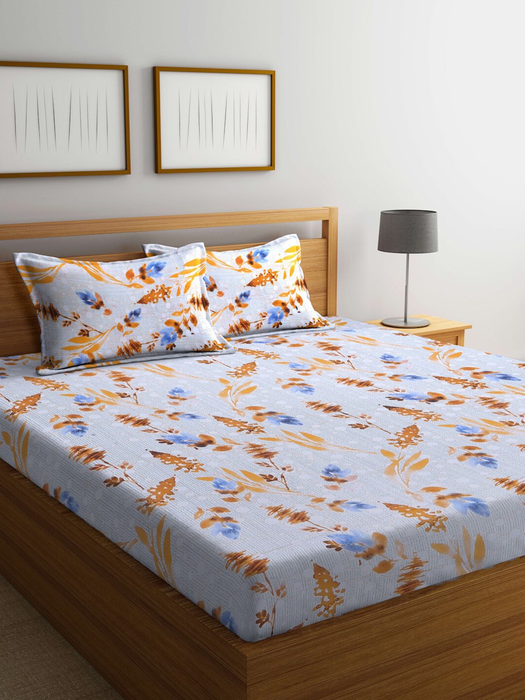 

BOMBAY DYEING Floral Printed 100 TC Cotton Queen Bedsheet with 2 Pillow Covers, Blue