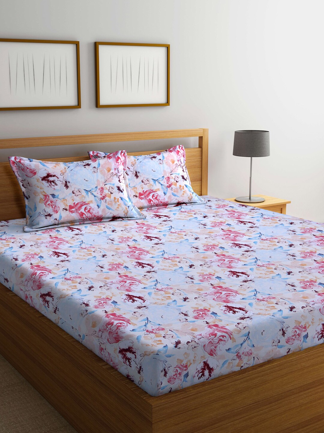 

BOMBAY DYEING Floral Printed 144 TC Cotton Queen Bedsheet with 2 Pillow Covers, Blue