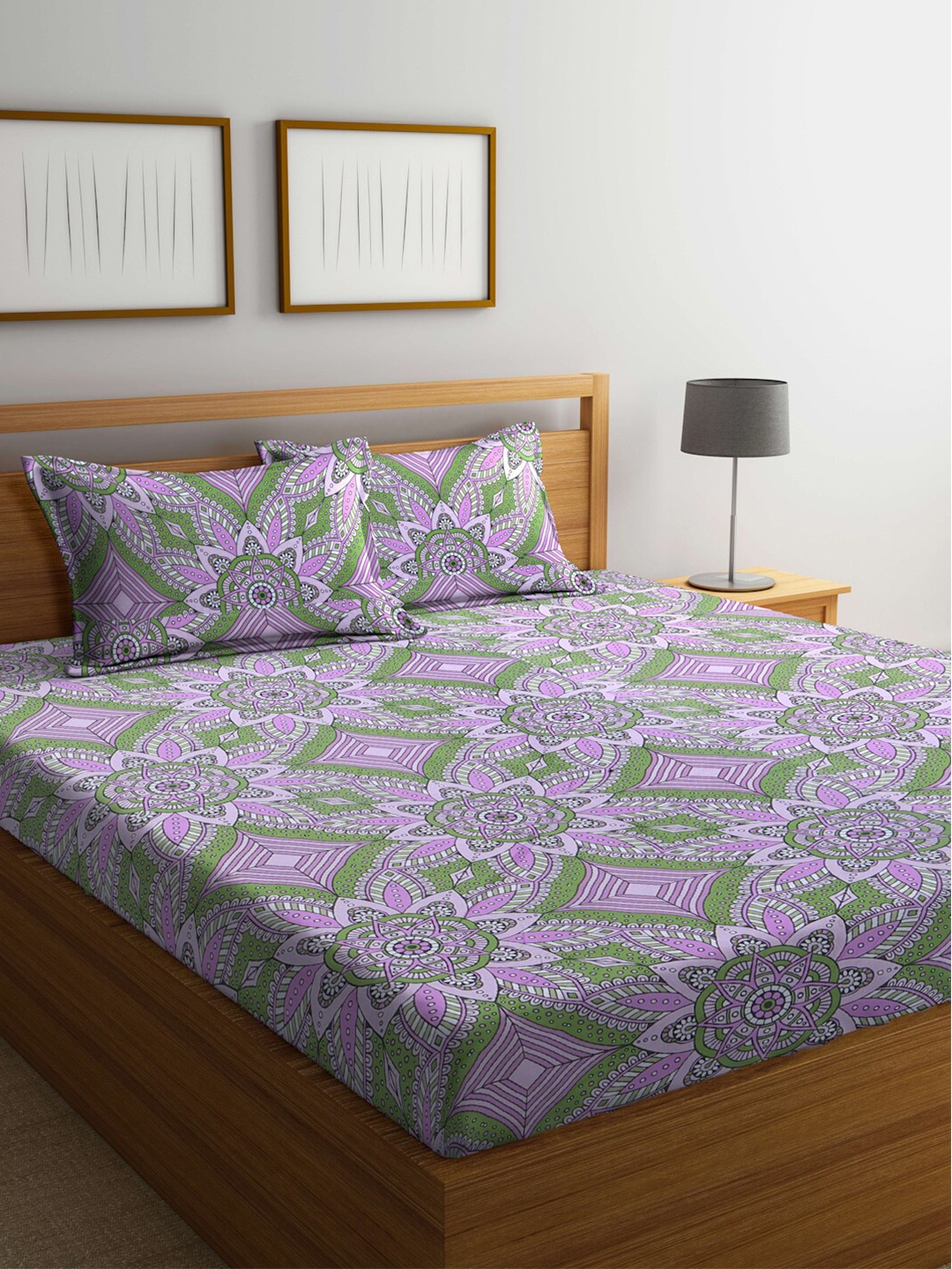 

BOMBAY DYEING Printed 100 TC Cotton Queen Bedsheet with 2 Pillow Covers, Olive