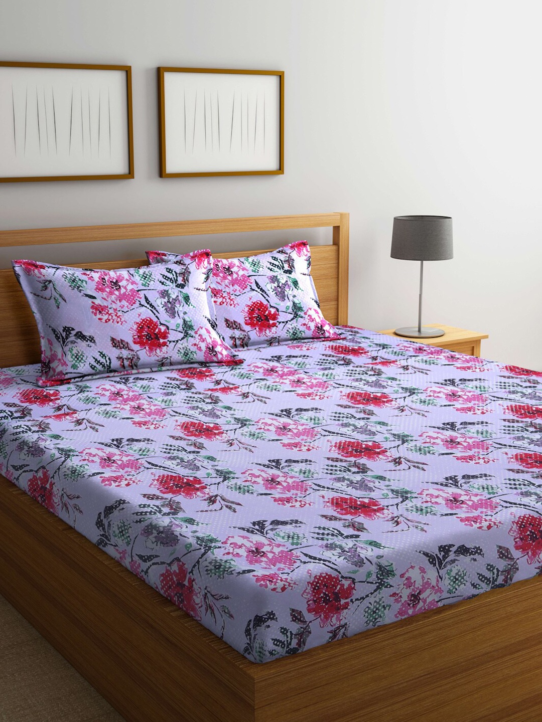 

BOMBAY DYEING Floral Printed 100 TC Cotton King Bedsheet with 2 Pillow Covers, Blue