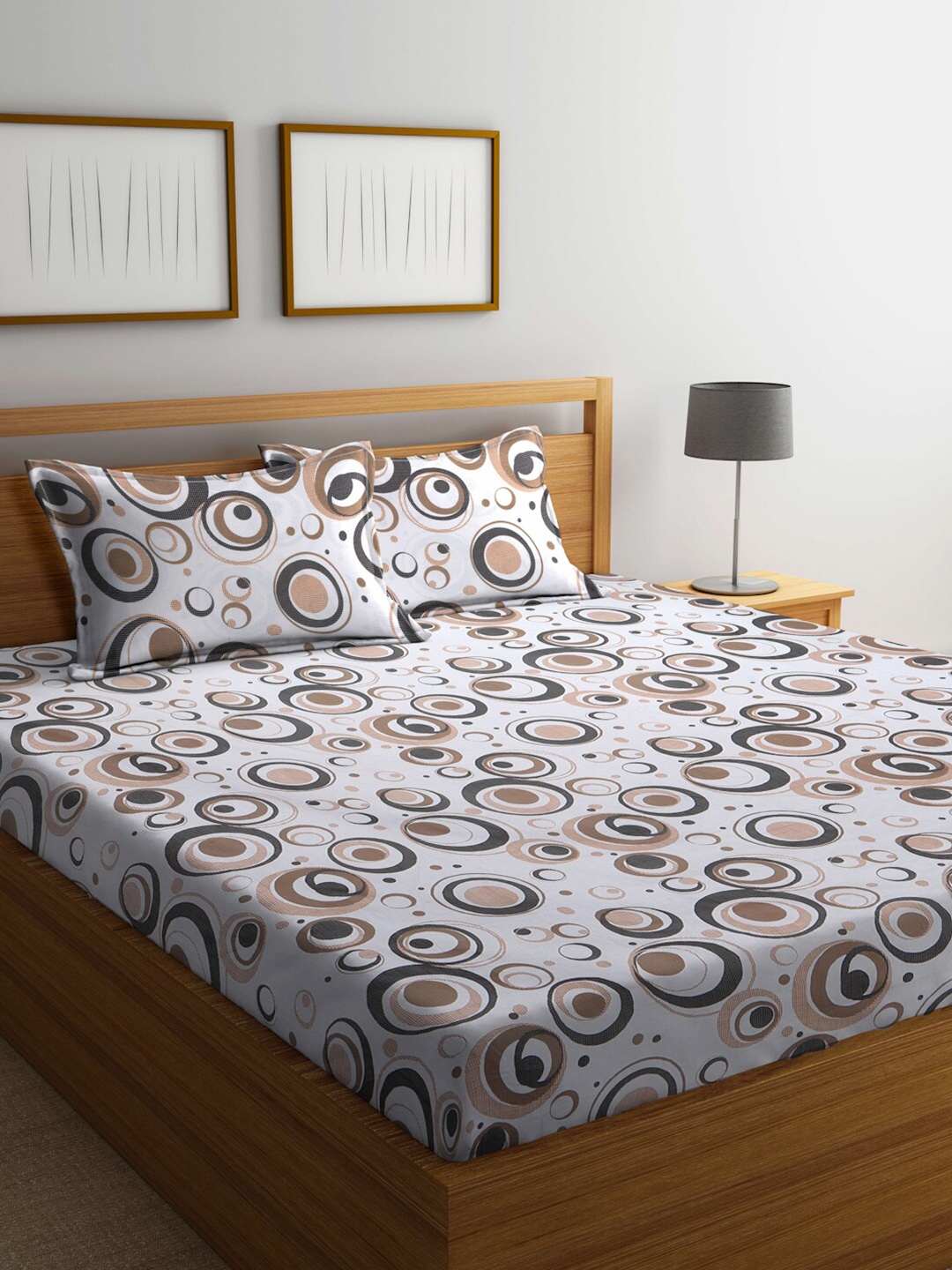 

BOMBAY DYEING Printed 144 TC Cotton King Bedsheet with 2 Pillow Covers, Off white