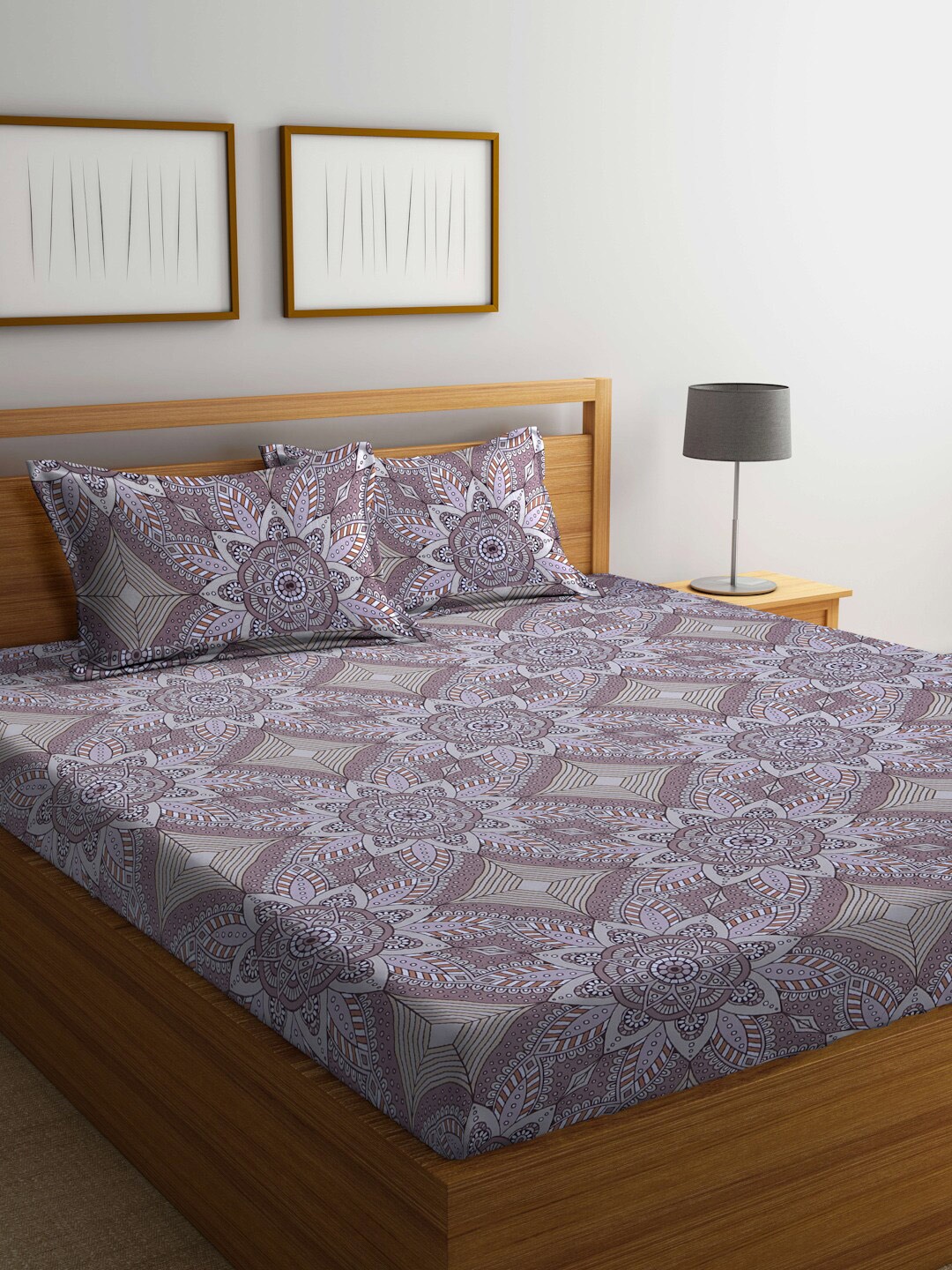 

BOMBAY DYEING Printed 100 TC Cotton Queen Bedsheet with 2 Pillow Covers, Purple