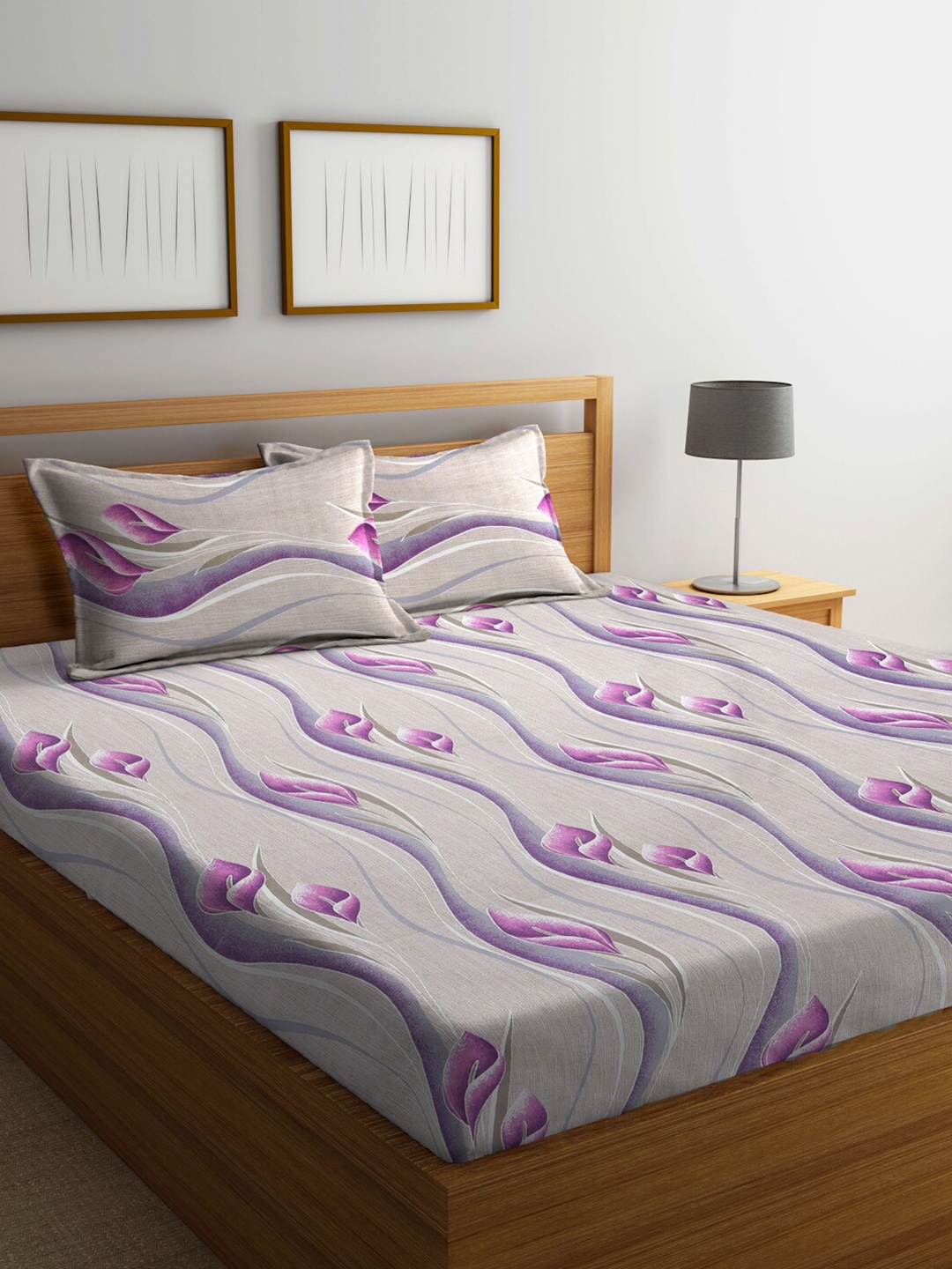 

BOMBAY DYEING Floral 120 TC King Bedsheet with 2 Pillow Covers, Grey