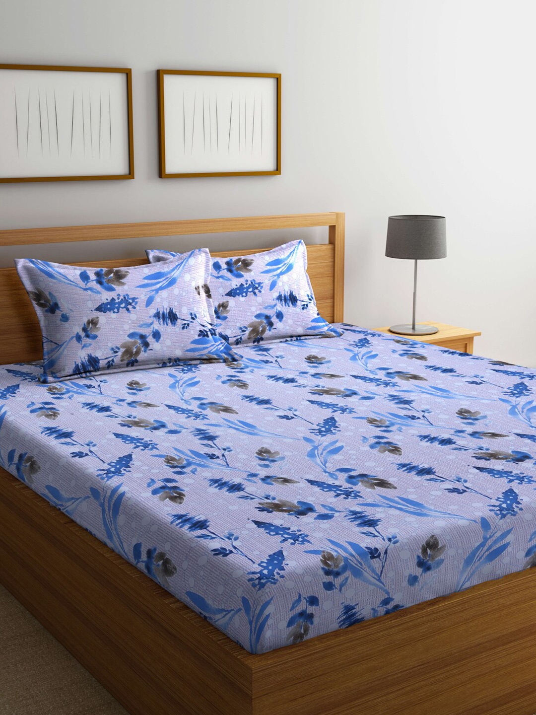 

BOMBAY DYEING Floral 100 TC Cotton King Bedsheet with 2 Pillow Covers, Blue