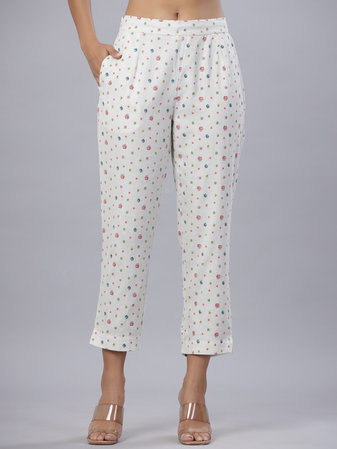 

Juniper Women Printed Relaxed Straight Leg Trousers, White