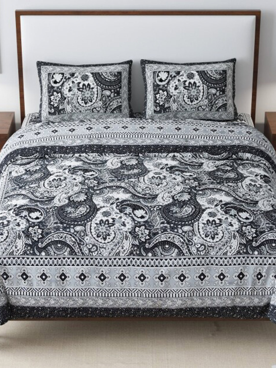

EasyGoods Printed 240 TC Pure Cotton King Bedsheet with 2 Pillow Covers, Charcoal