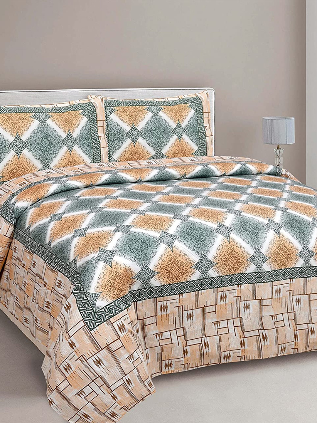 

EasyGoods Printed 240 TC Pure Cotton King Bedsheet with 2 Pillow Covers, Brown