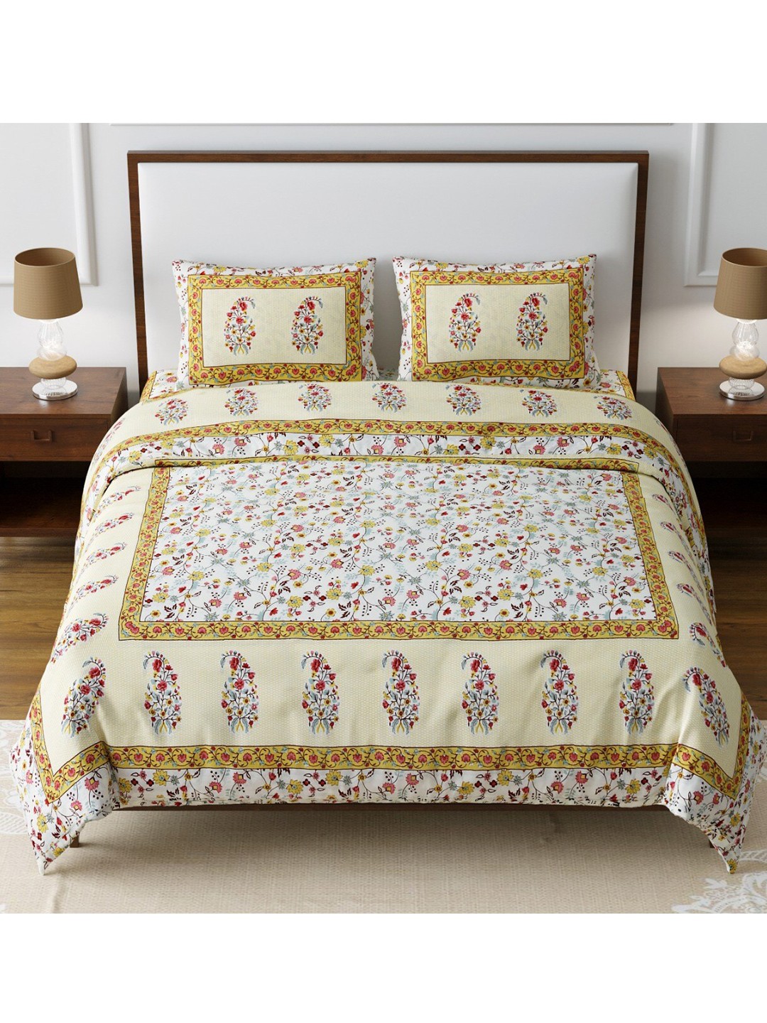 

EasyGoods Printed 240 TC Pure Cotton King Bedsheet with 2 Pillow Covers, White