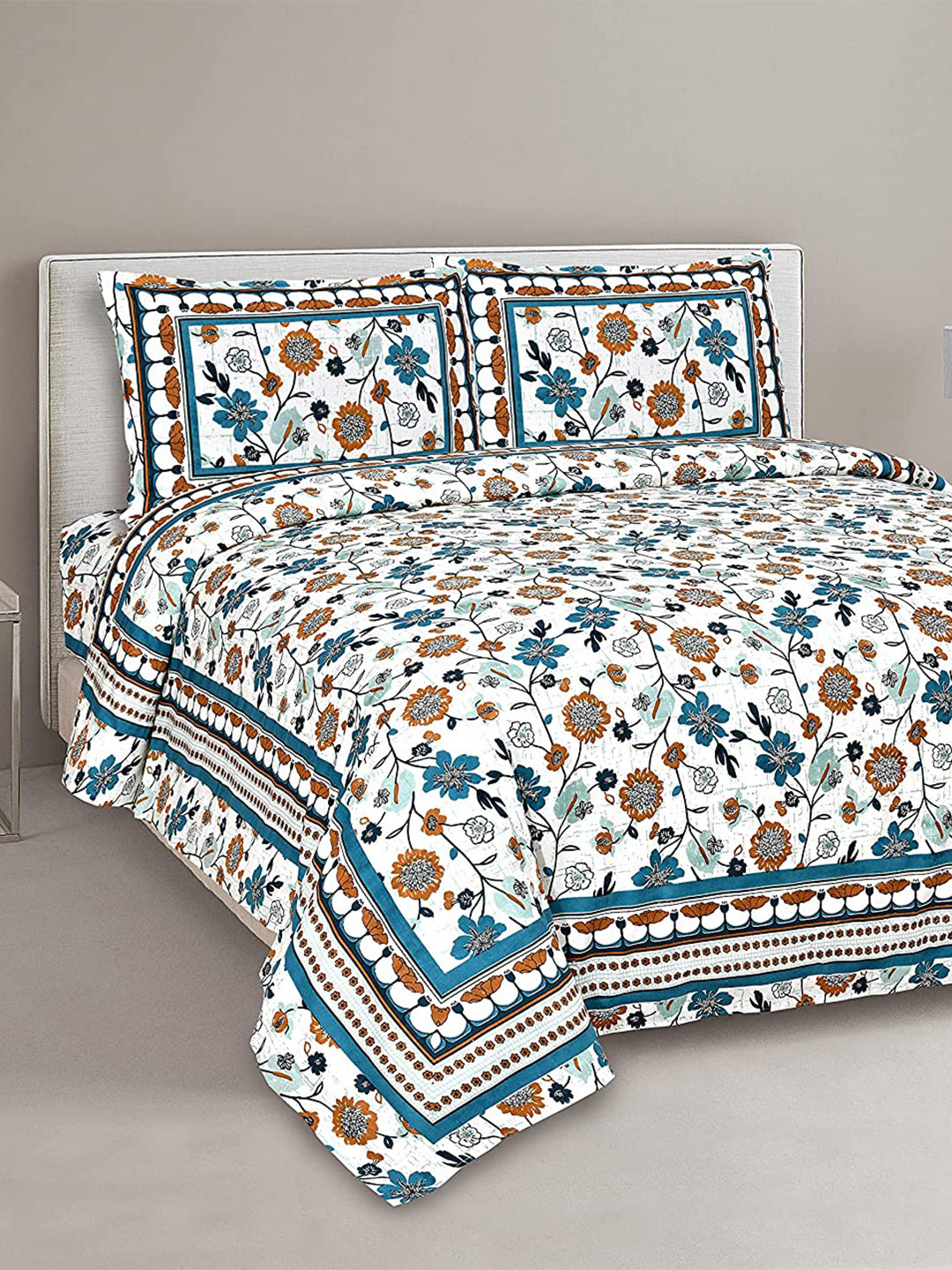 

EasyGoods Printed 240 TC Pure Cotton King Bedsheet with 2 Pillow Covers, White