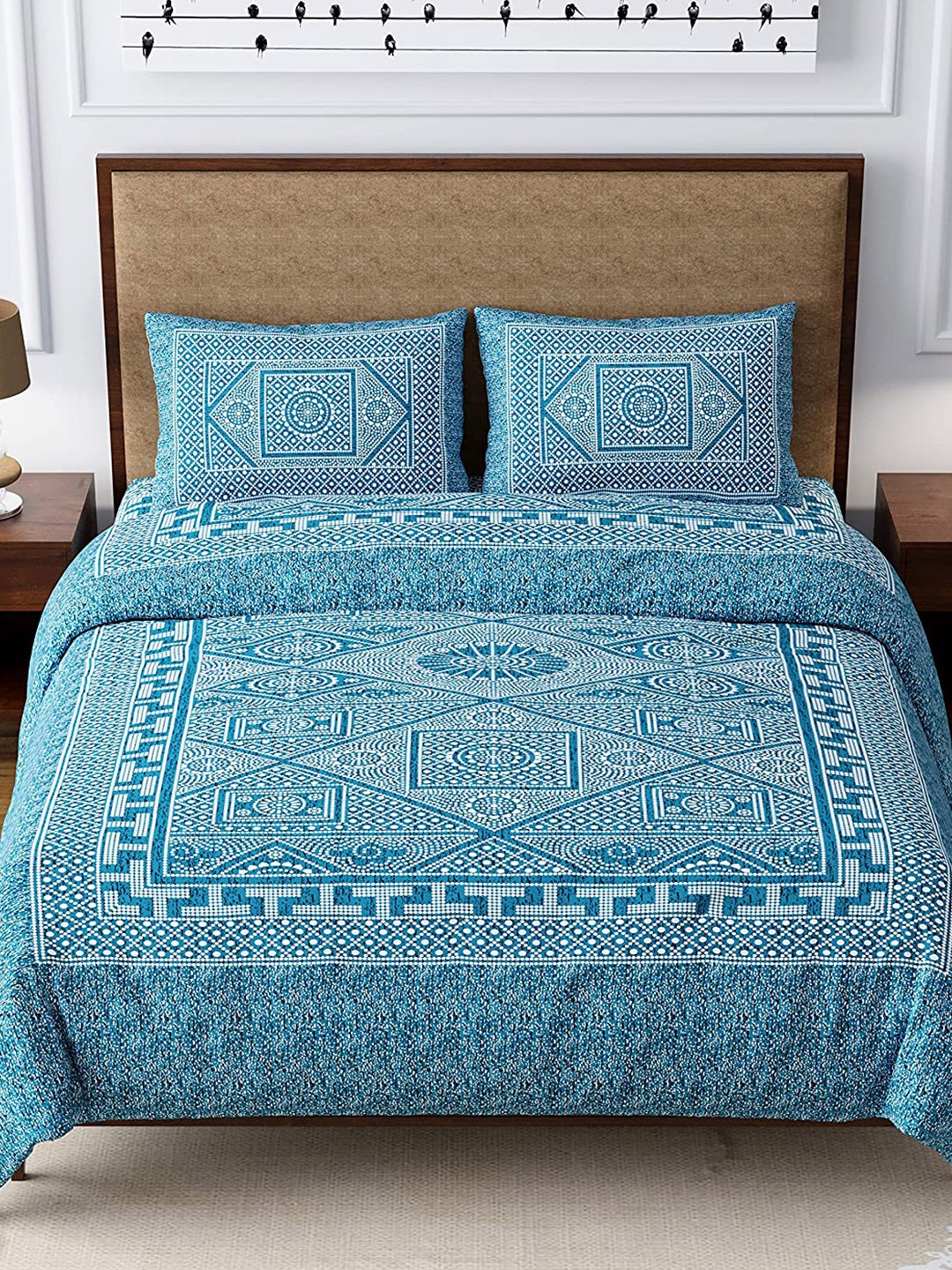 

EasyGoods Printed 240 TC Pure Cotton King Bedsheet with 2 Pillow Covers, Blue