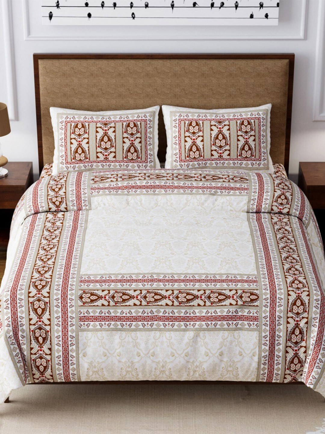 

EasyGoods Printed 240 TC Pure Cotton King Bedsheet with 2 Pillow Covers, White