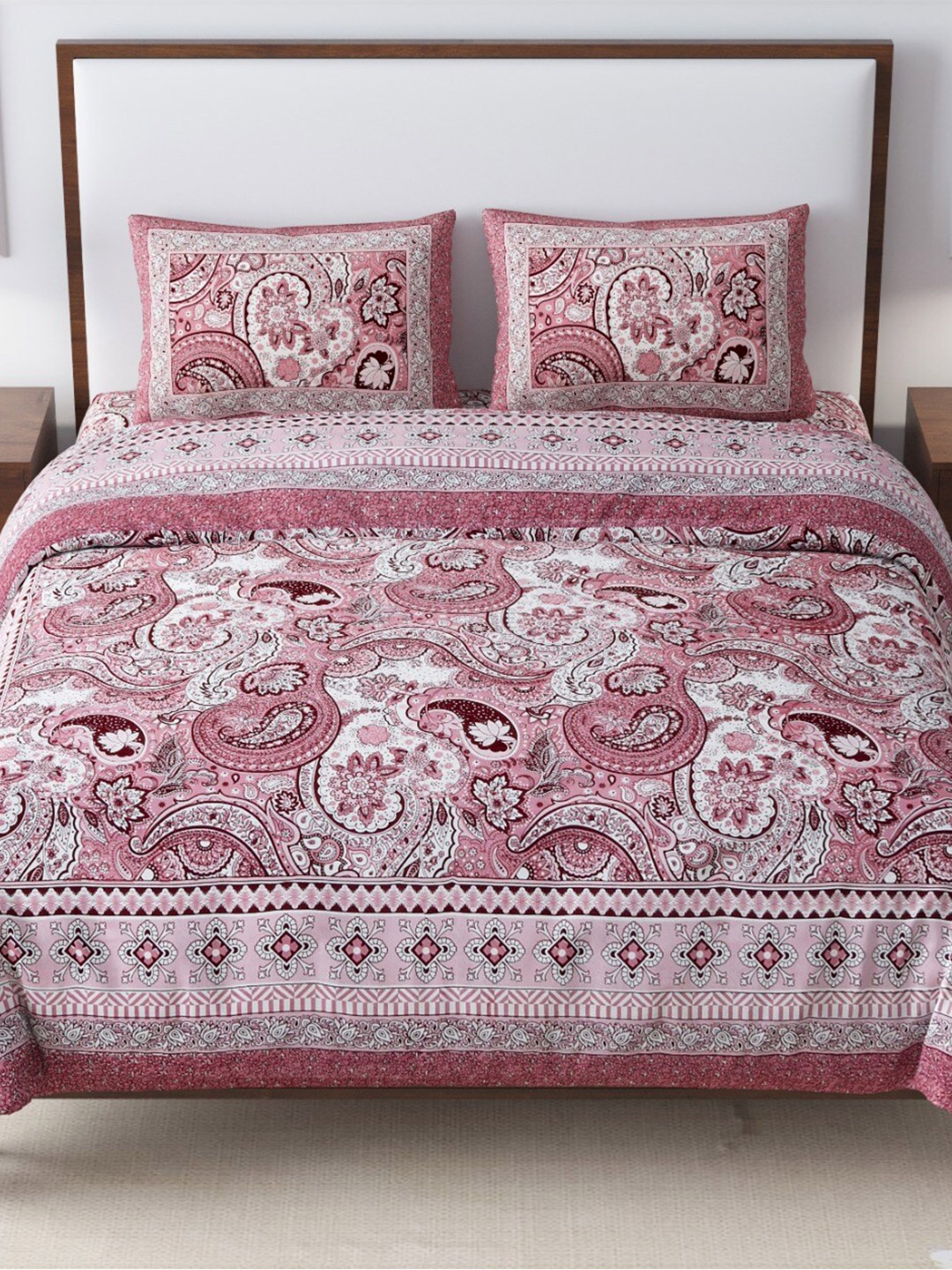 

EasyGoods Printed 240 TC Pure Cotton King Bedsheet with 2 Pillow Covers, Pink