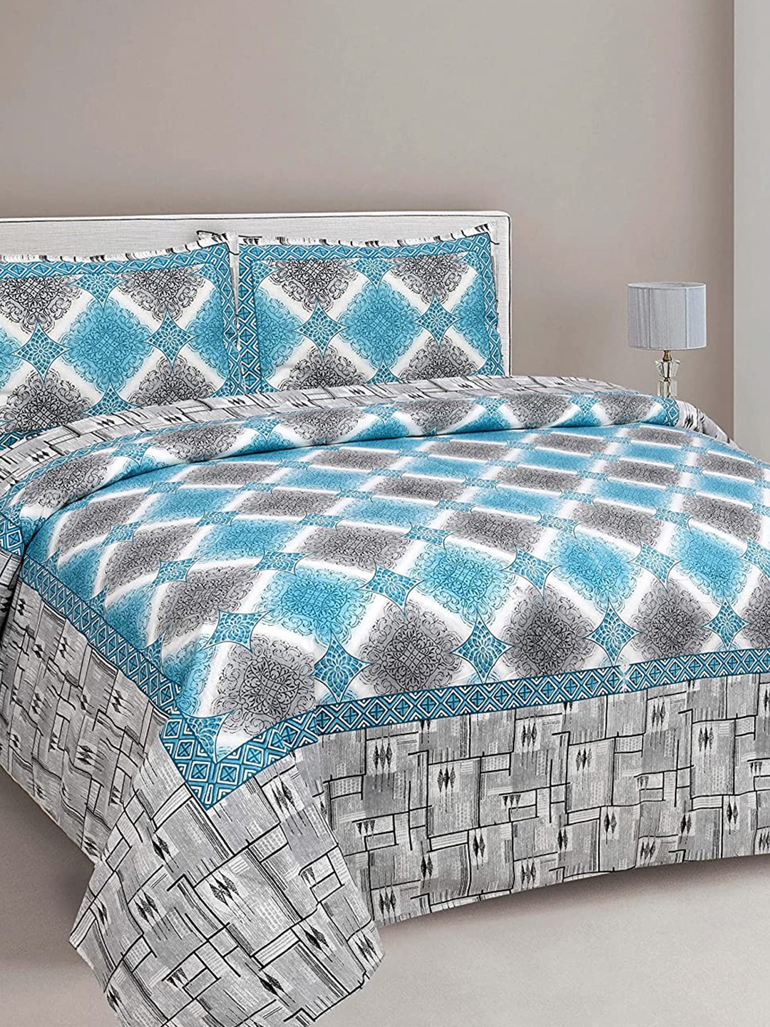 

EasyGoods Printed 240 TC Pure Cotton King Bedsheet with 2 Pillow Covers, Grey