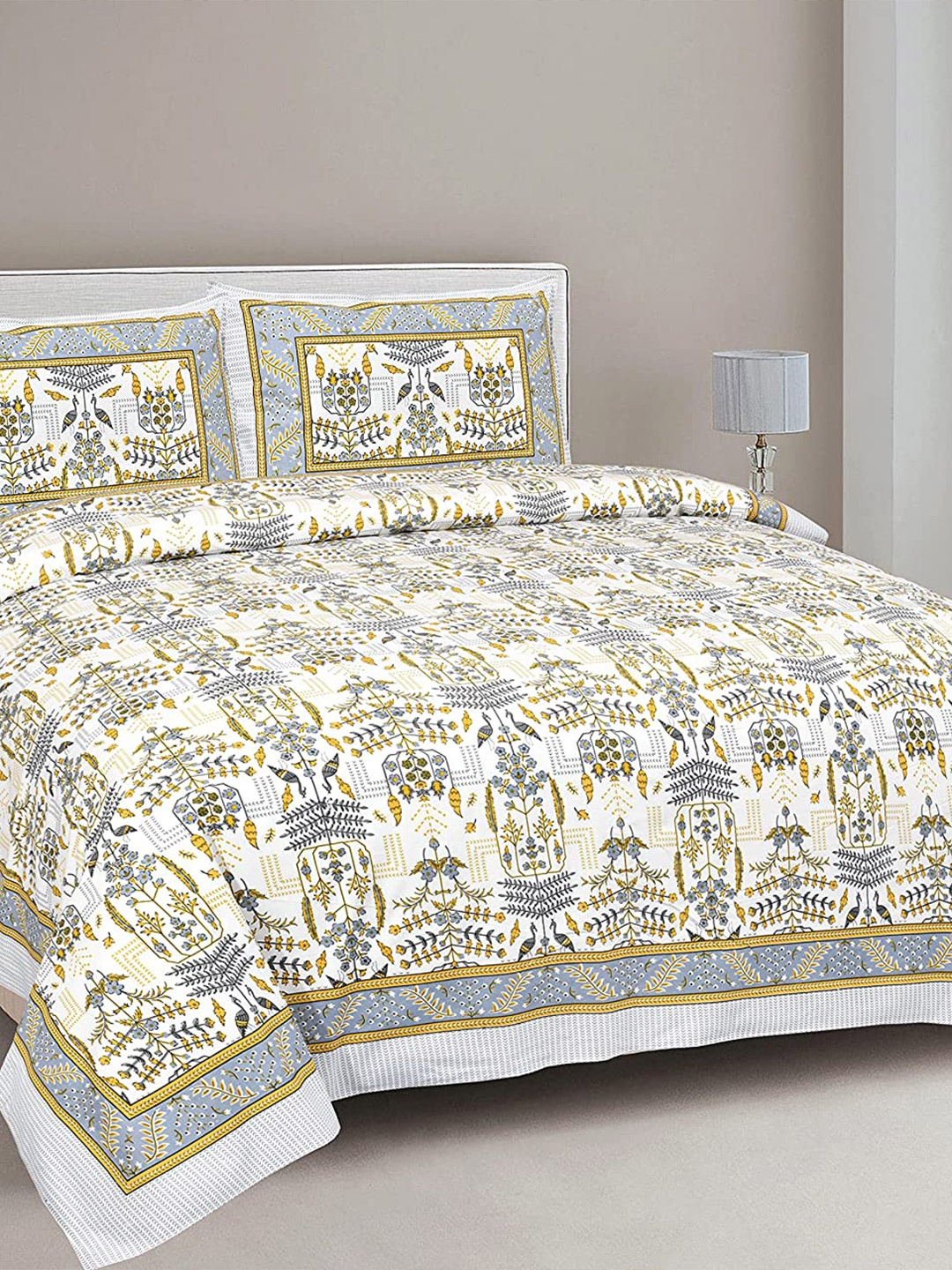 

EasyGoods Printed 240 TC Pure Cotton King Bedsheet with 2 Pillow Covers, White