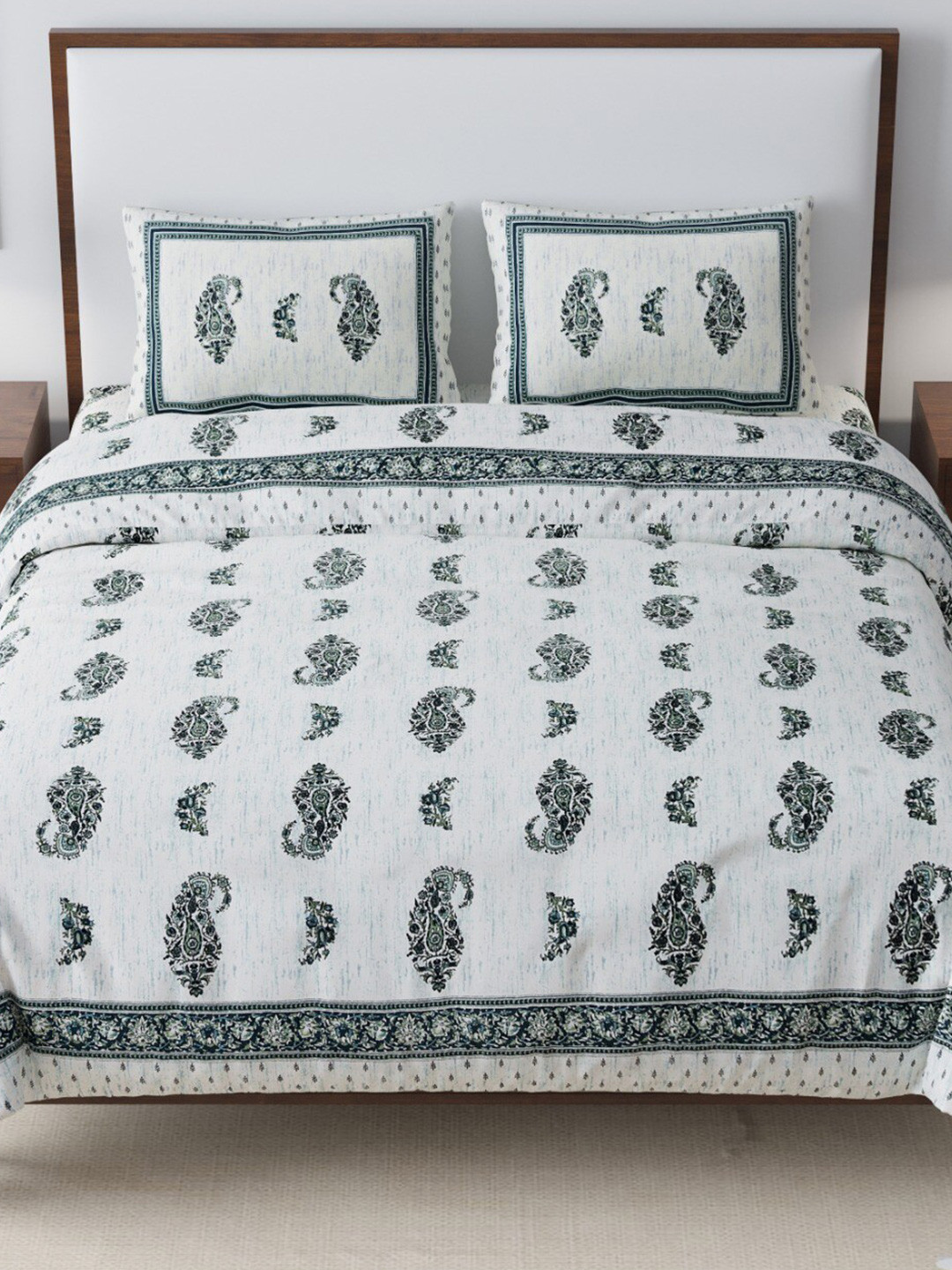 

EasyGoods Printed 240 TC Pure Cotton King Bedsheet with 2 Pillow Covers, Off white