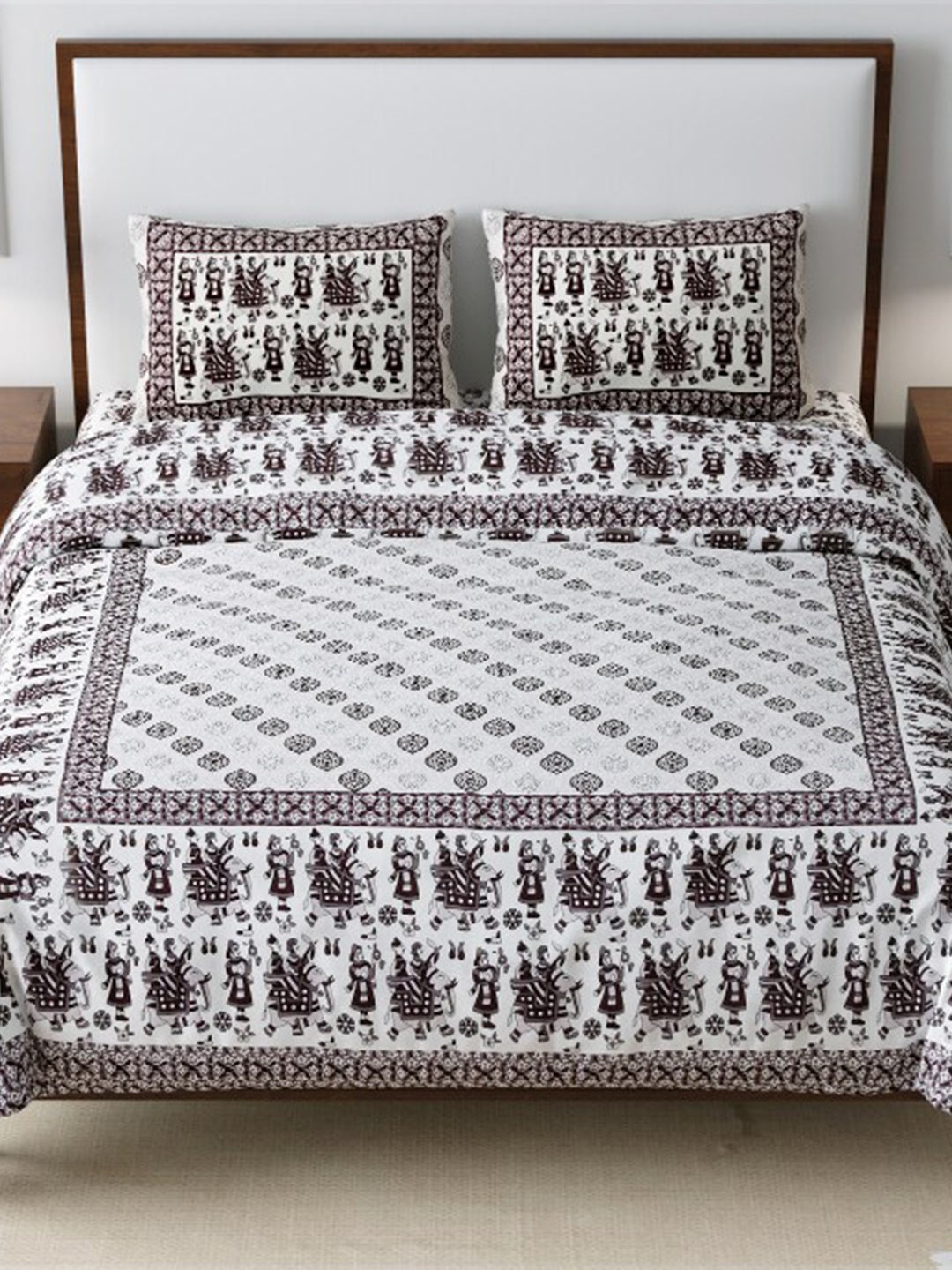 

EasyGoods Printed 240 TC Pure Cotton King Bedsheet with 2 Pillow Covers, Off white
