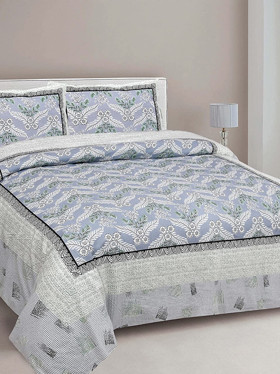 

EasyGoods Printed 240 TC Pure Cotton King Bedsheet with 2 Pillow Covers, Grey