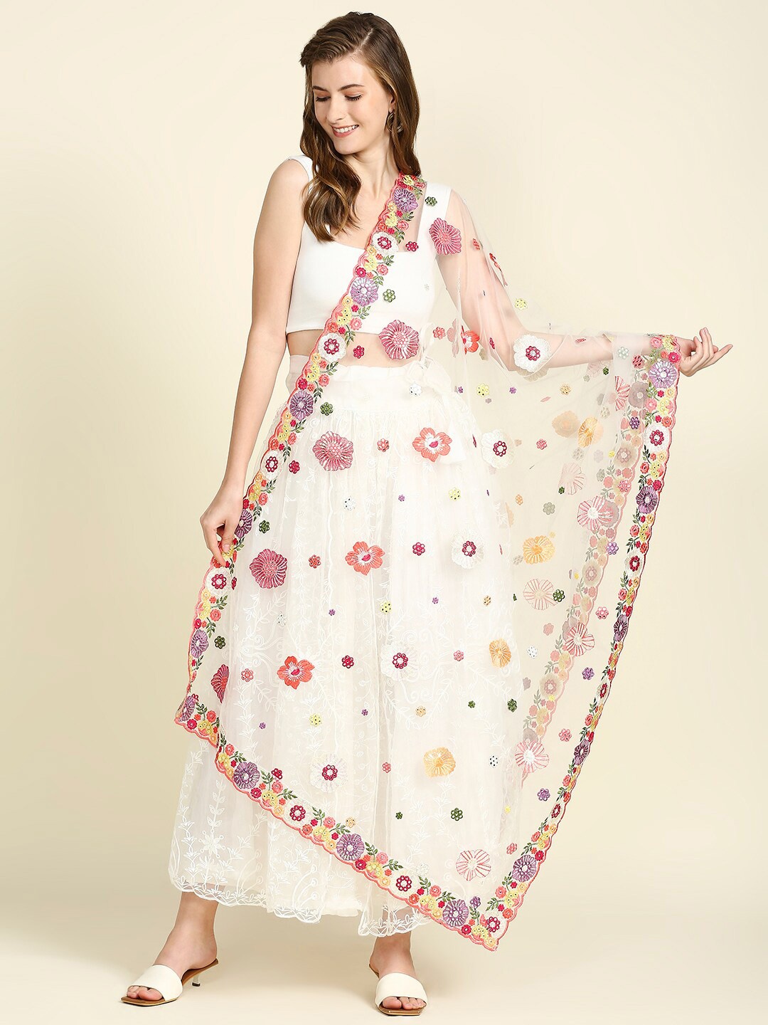 

Dupatta Bazaar Women Embroidered Dupatta with Sequinned, White