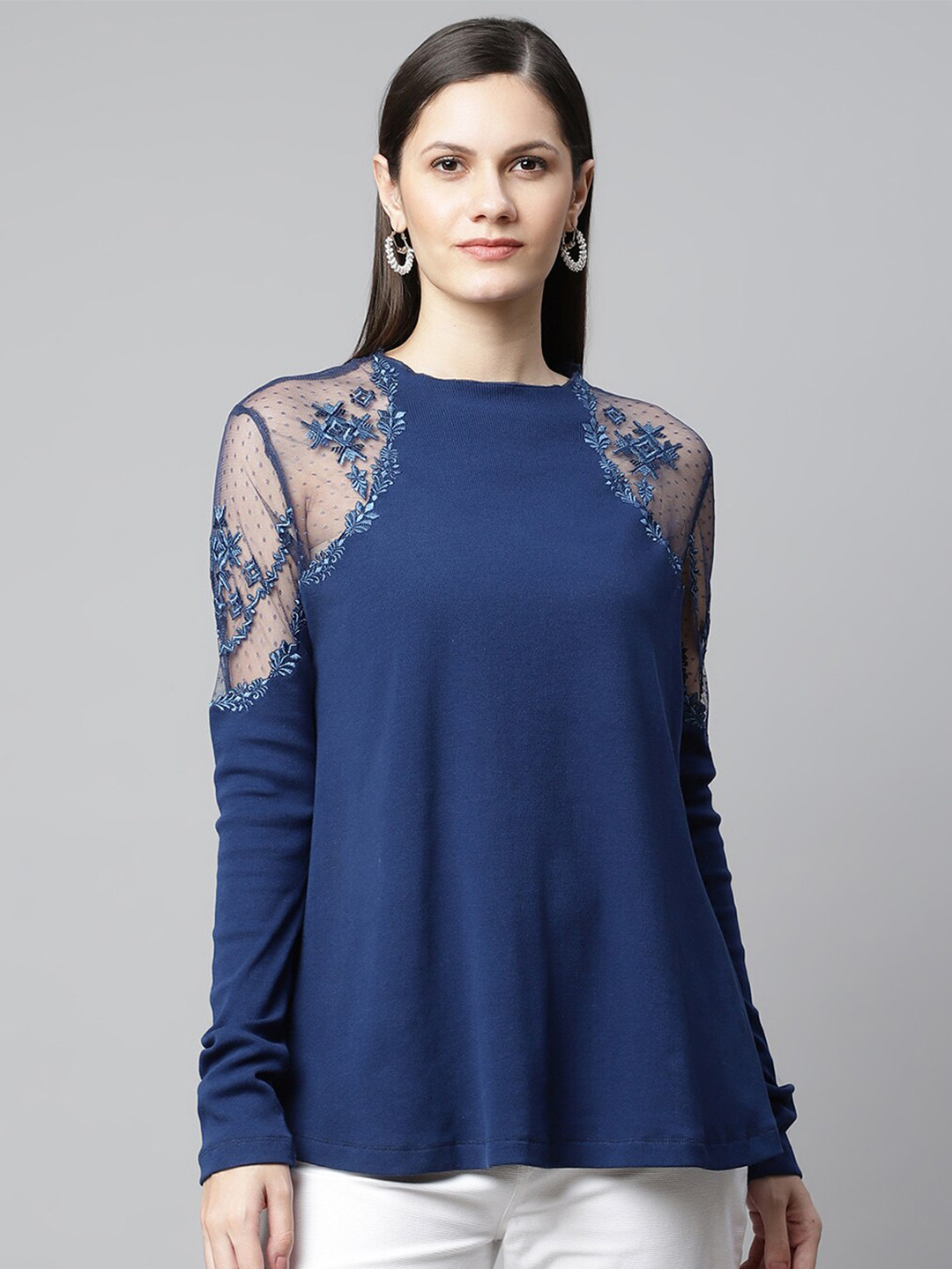 

HOUSE OF S Blue Self Design A-line Top