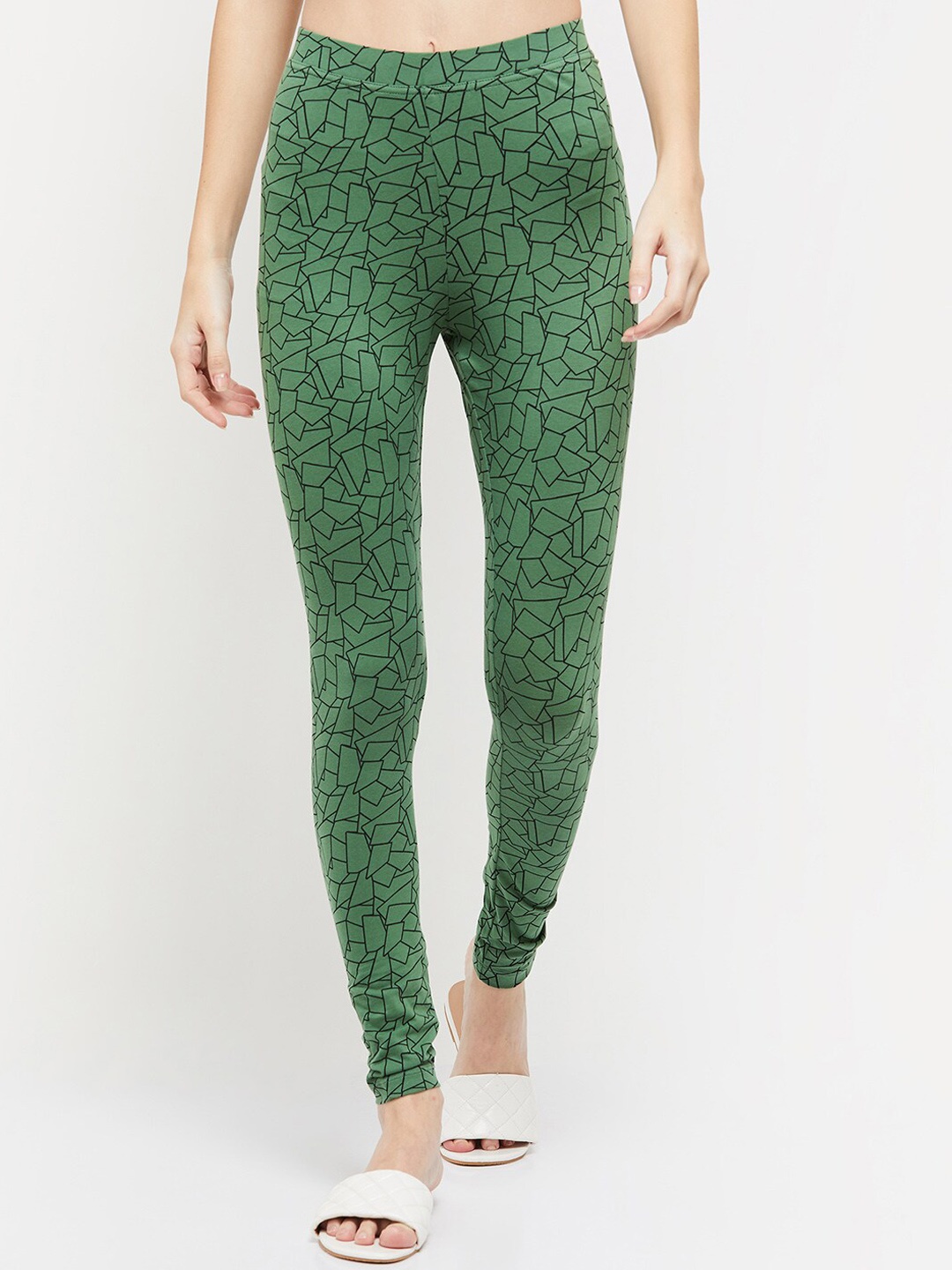 

max Women Olive Green Printed Churidar - Length Leggings