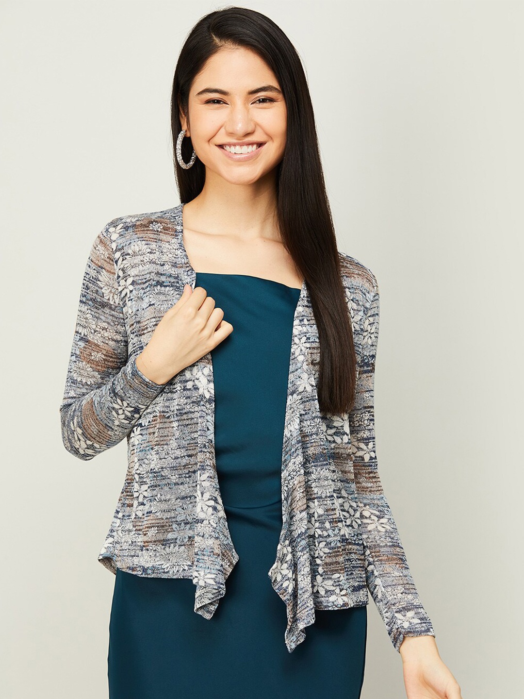

CODE by Lifestyle Women Open Front Printed Shrug, Grey