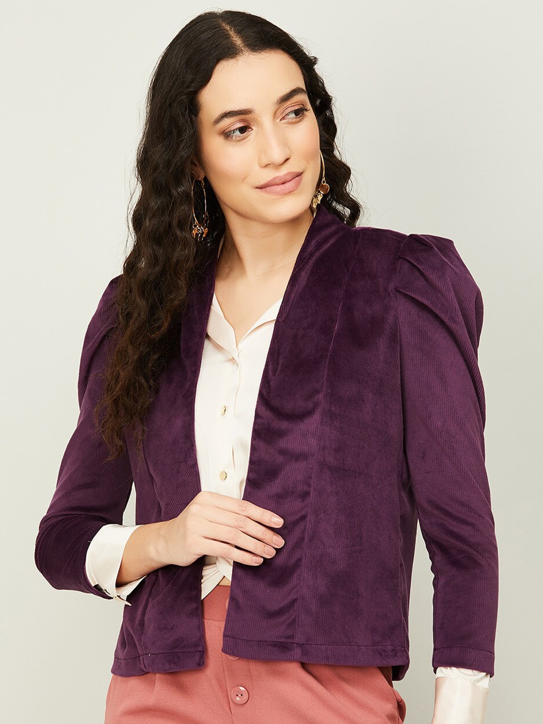 

CODE by Lifestyle Women Solid Open Front Shrug, Purple