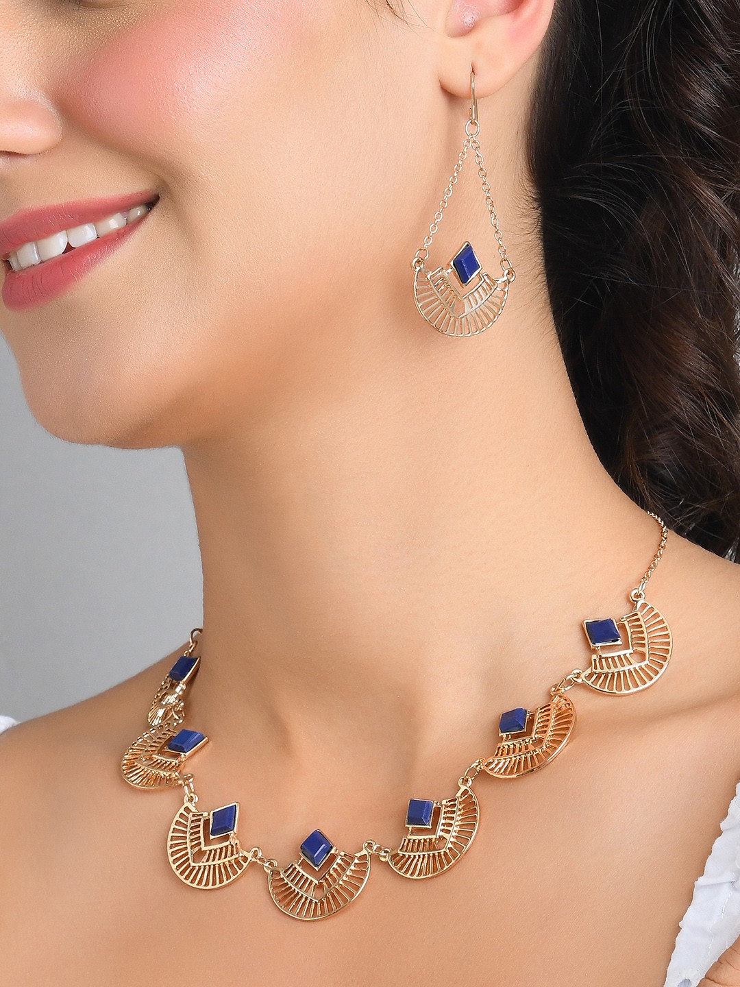 

ToniQ Women Gold-Plated Stones Studded Crescent Jewellery Set