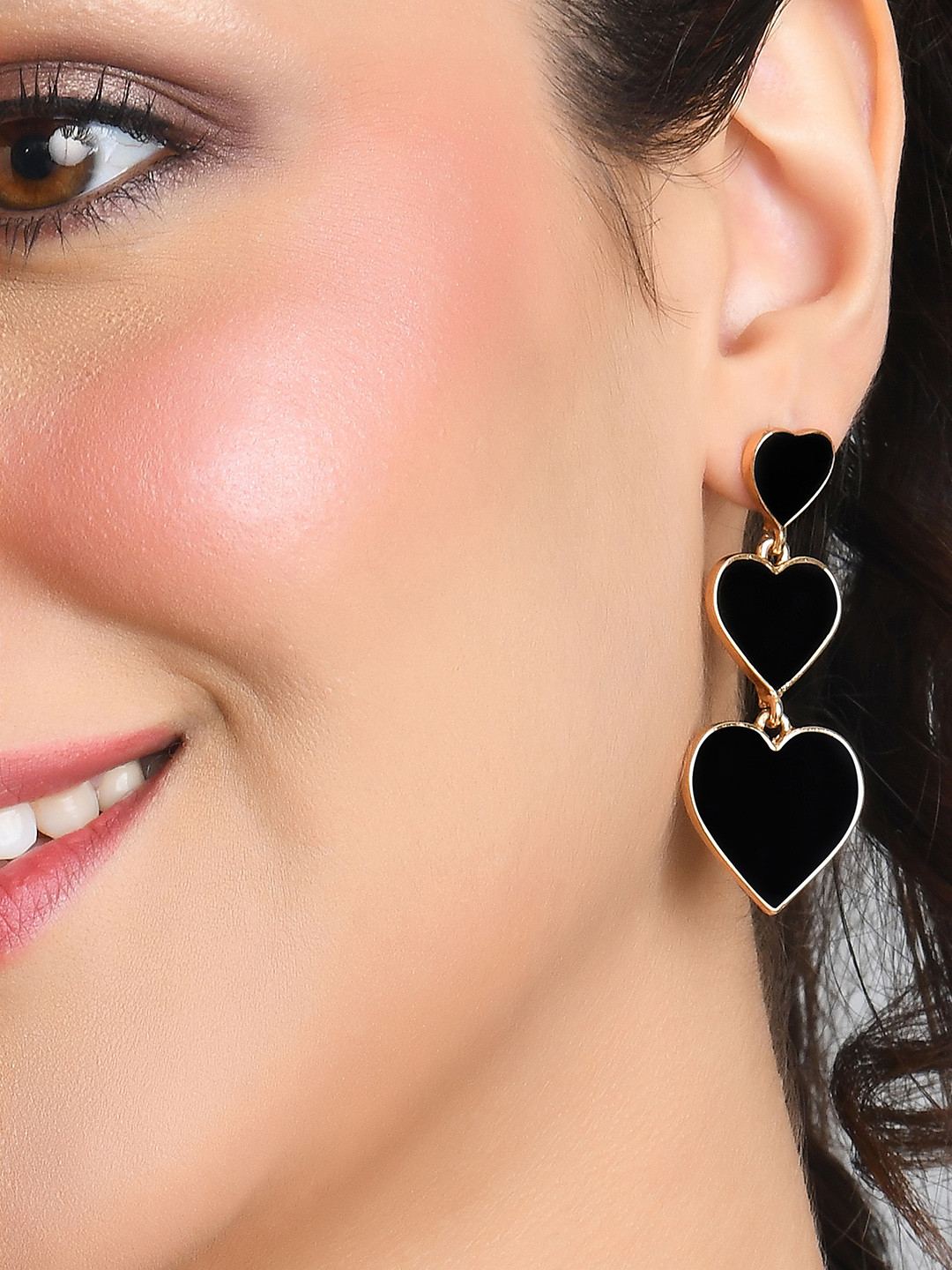 

ToniQ Women Gold-Plated Heart Shaped Drop Earrings, Black