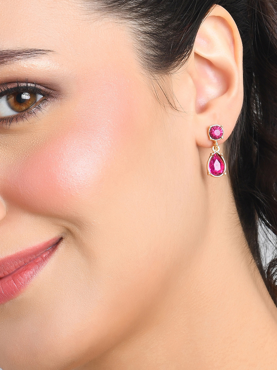 

ToniQ Women Pink Gold-Plated Teardrop Shaped Drop Earrings