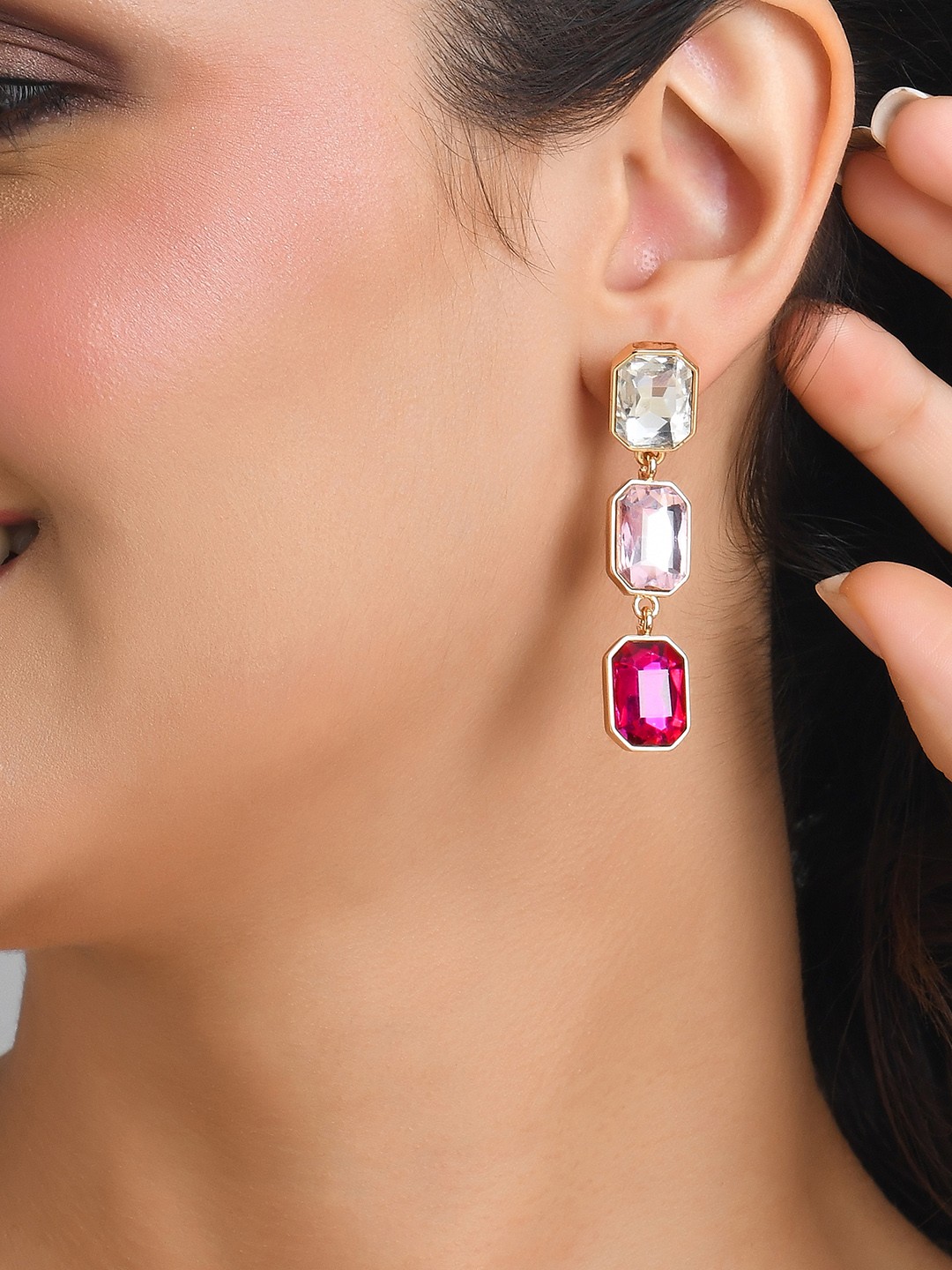 

ToniQ Women Pink Gold-Plated Square Drop Earrings