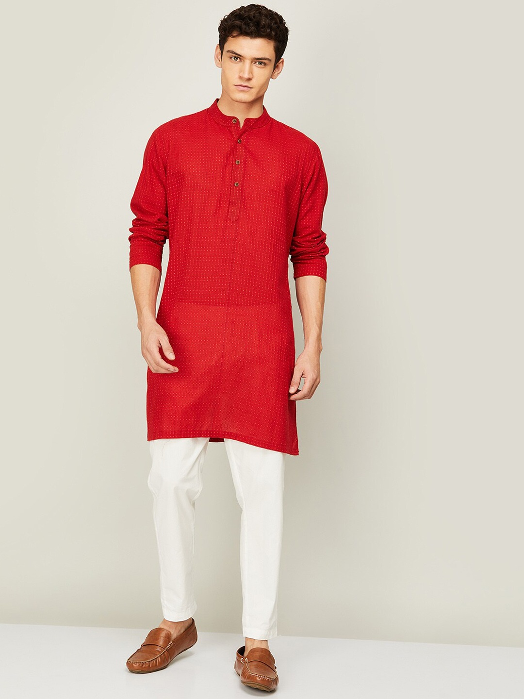 

Melange by Lifestyle Men Red Checked Woven Design Kurta